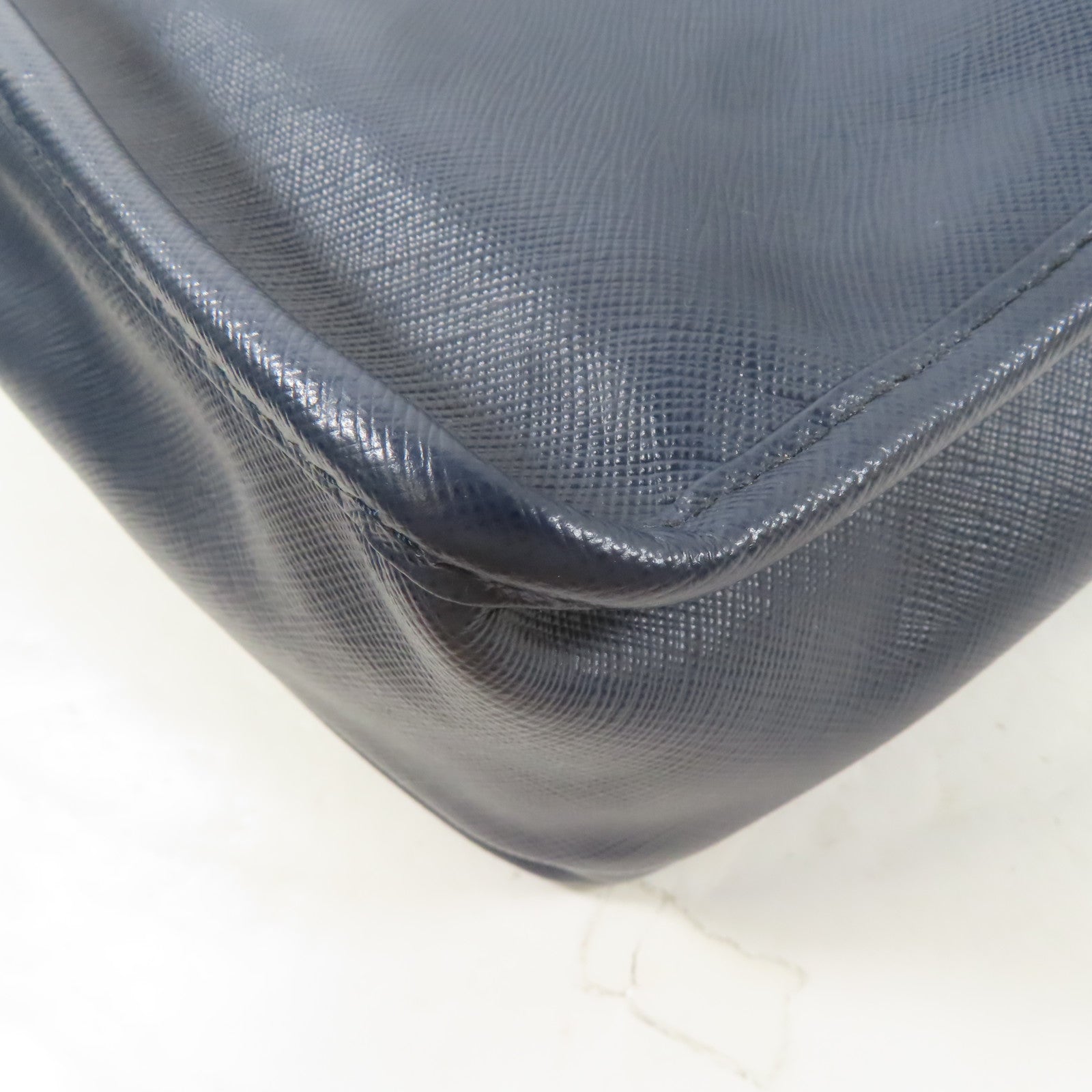 PRADA 皮革Shoulder Bag銀扣肩背袋深藍色