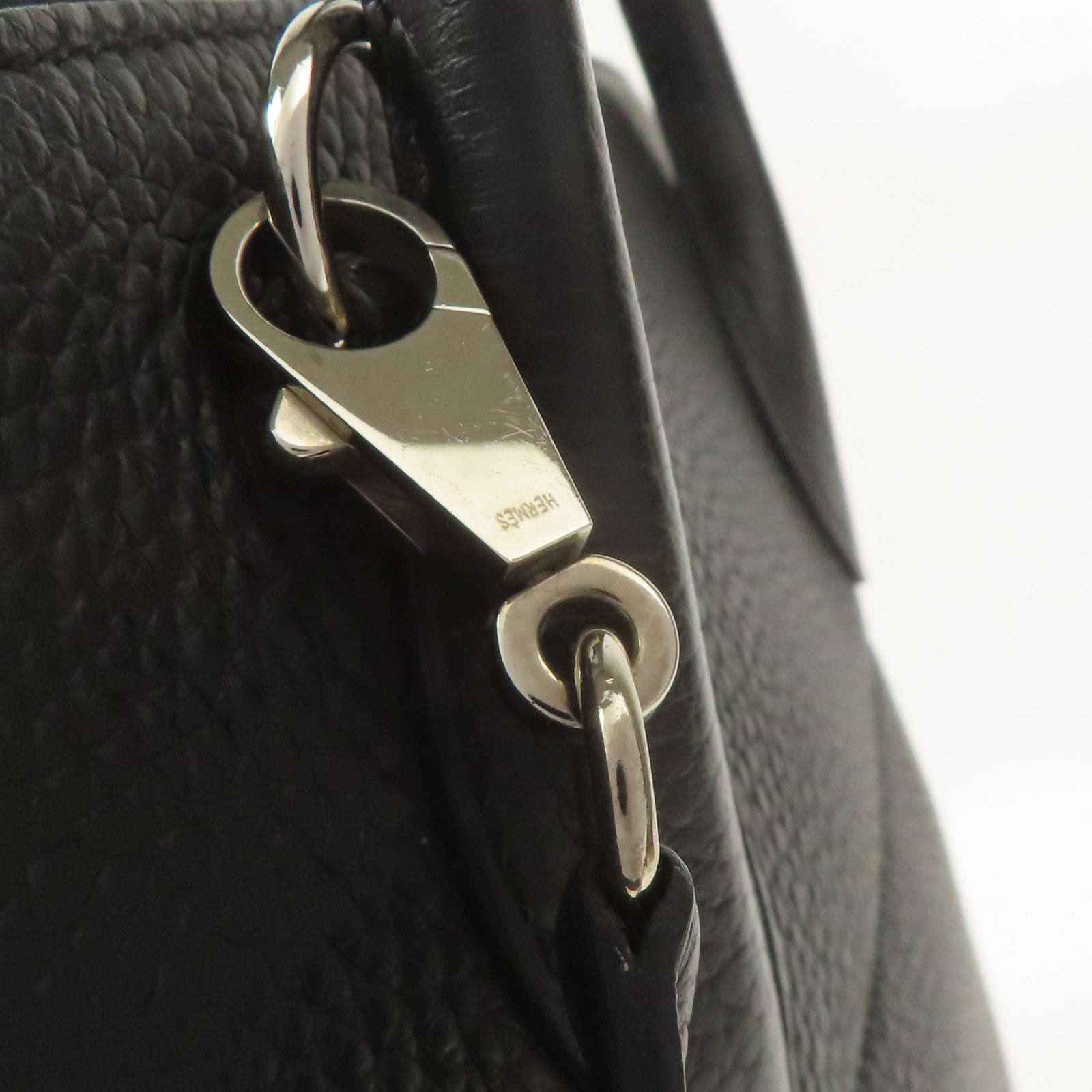 HERMES Clemence皮革Bolide 35銀扣手挽肩背兩用袋Black