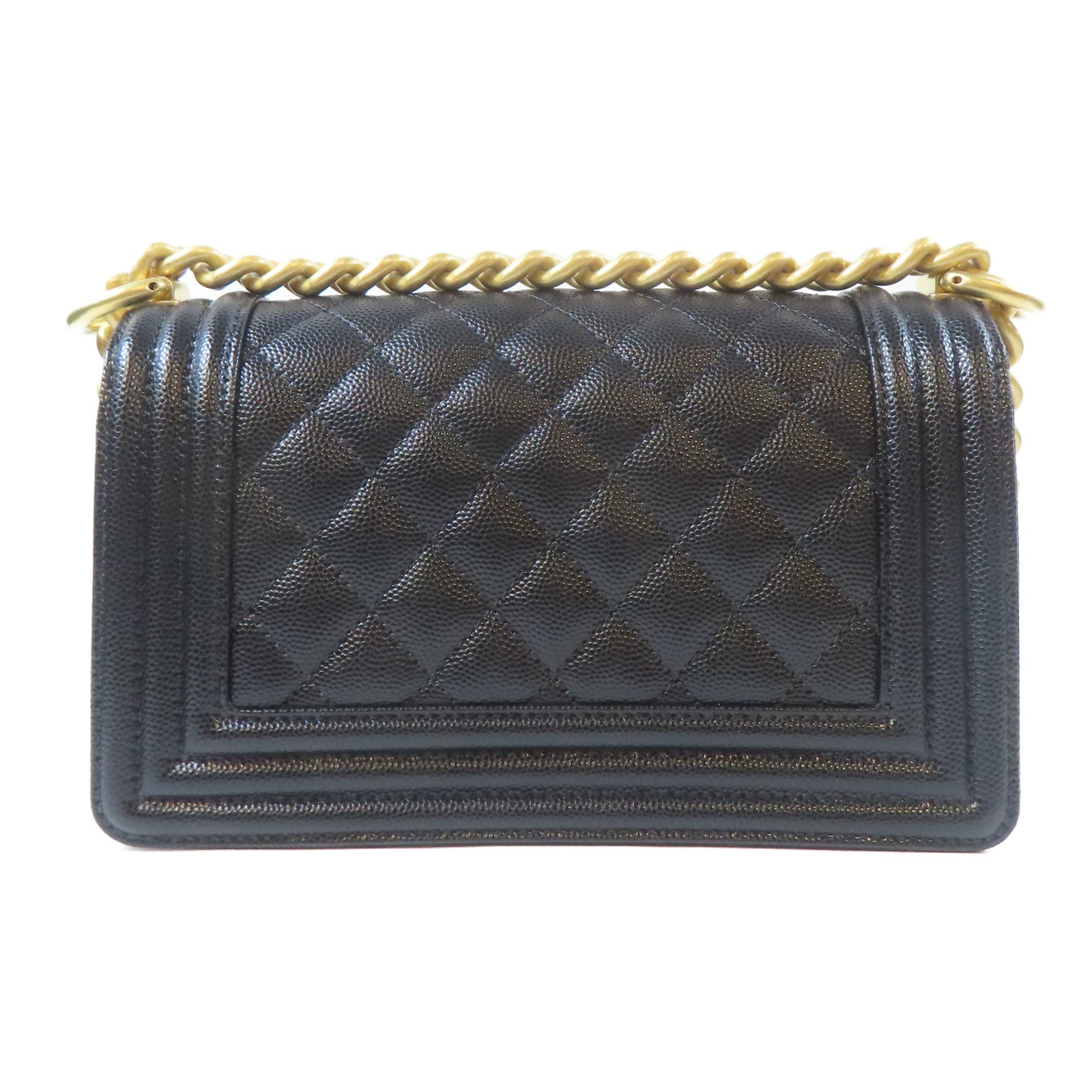 CHANEL 菱格Caviar皮革Boy 20cm金扣鏈帶肩背袋黑色