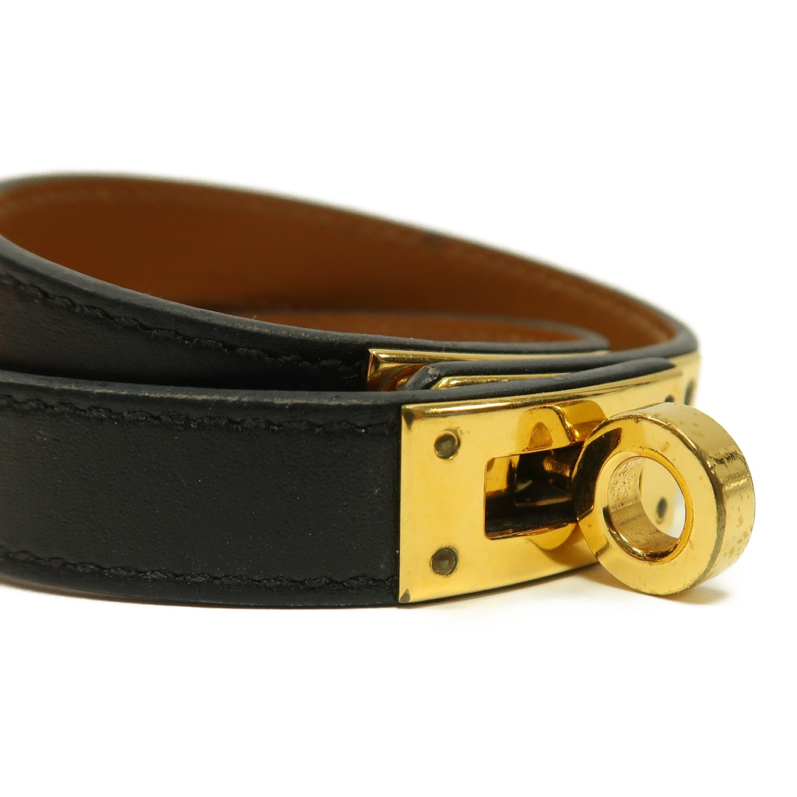 HERMES Swift皮革Double Tour Bracelet金扣手鐲黑色