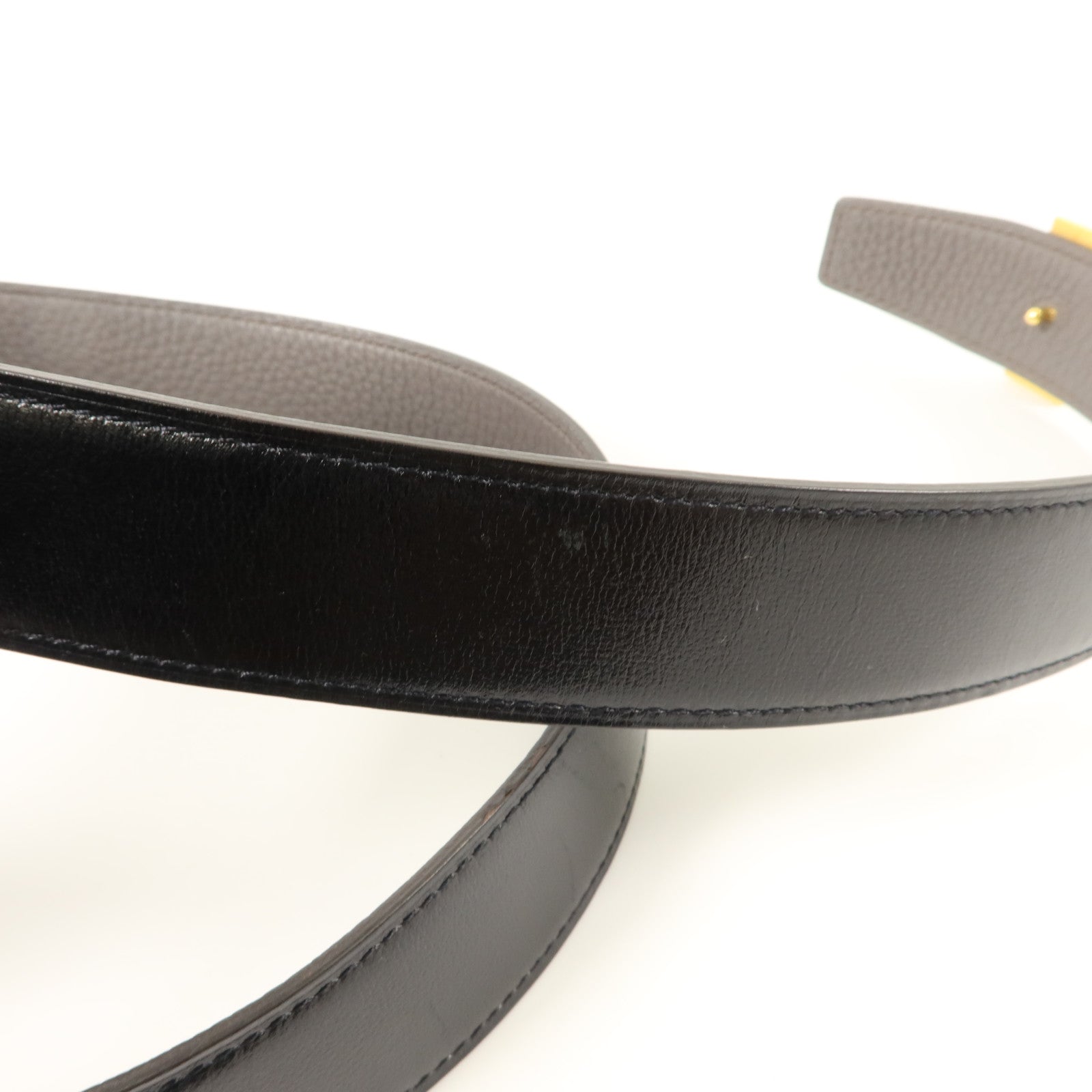 HERMES Togo皮革/Box Calf皮革H Belt 100cm金扣皮帶Noir/Etain