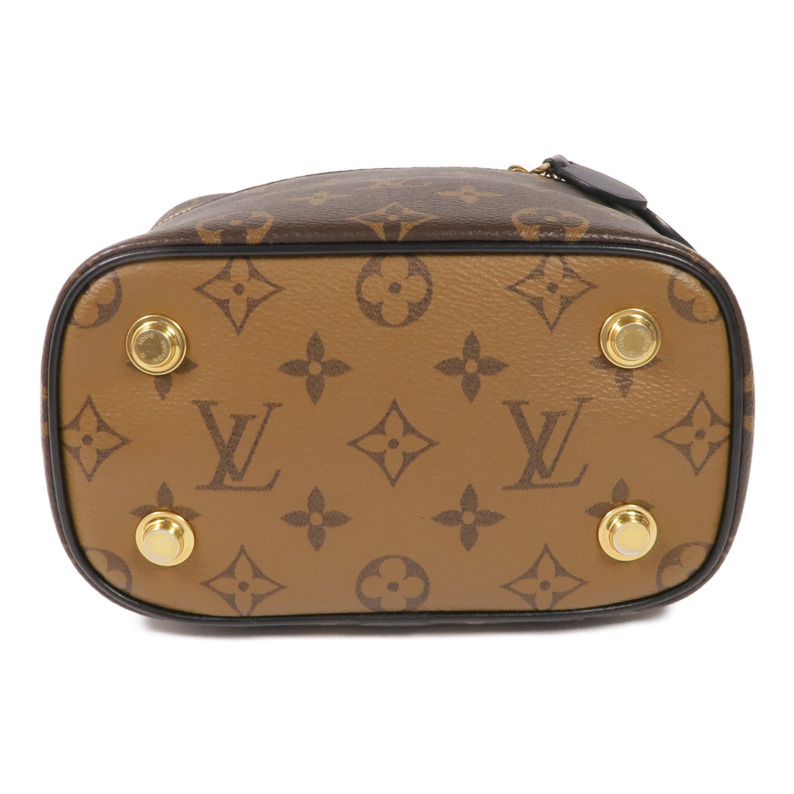 LOUIS VUITTON Monogram/Monogram Reverse Vanity PM金扣手挽肩背兩用袋棕色