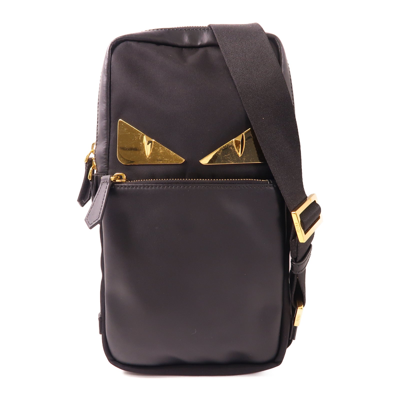 FENDI 牛皮皮革/帆布Body Bag金扣肩背袋