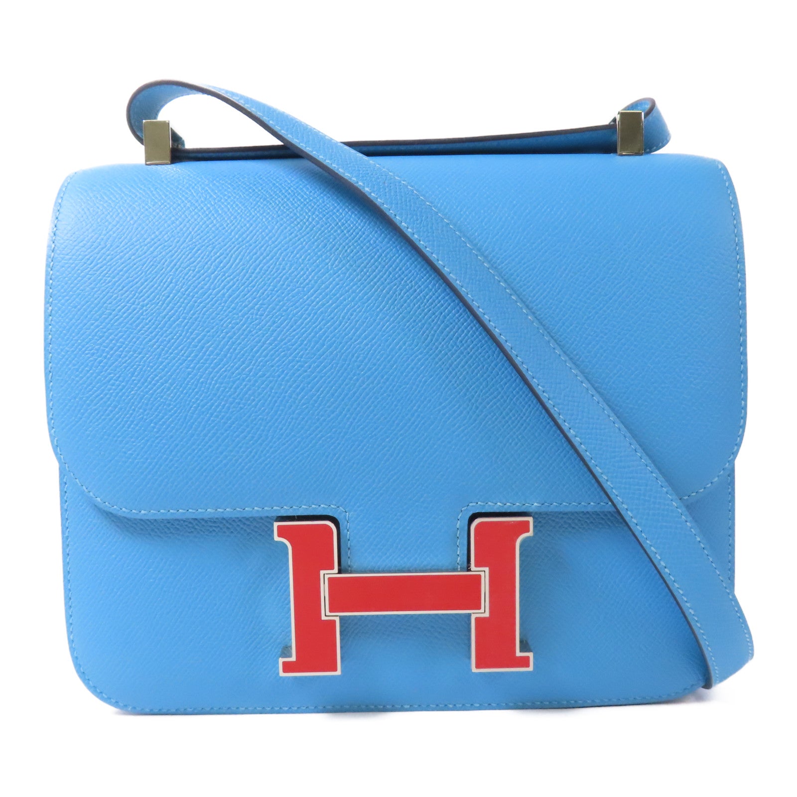 HERMES 【激減優惠】Epsom皮革Constance 24銀扣肩背袋Bleu Du Nord