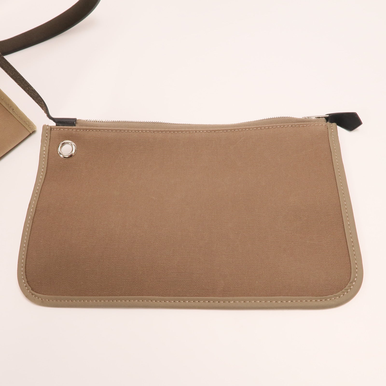 HERMES 帆布Herbag PM銀扣手挽肩背兩用袋Etoupe