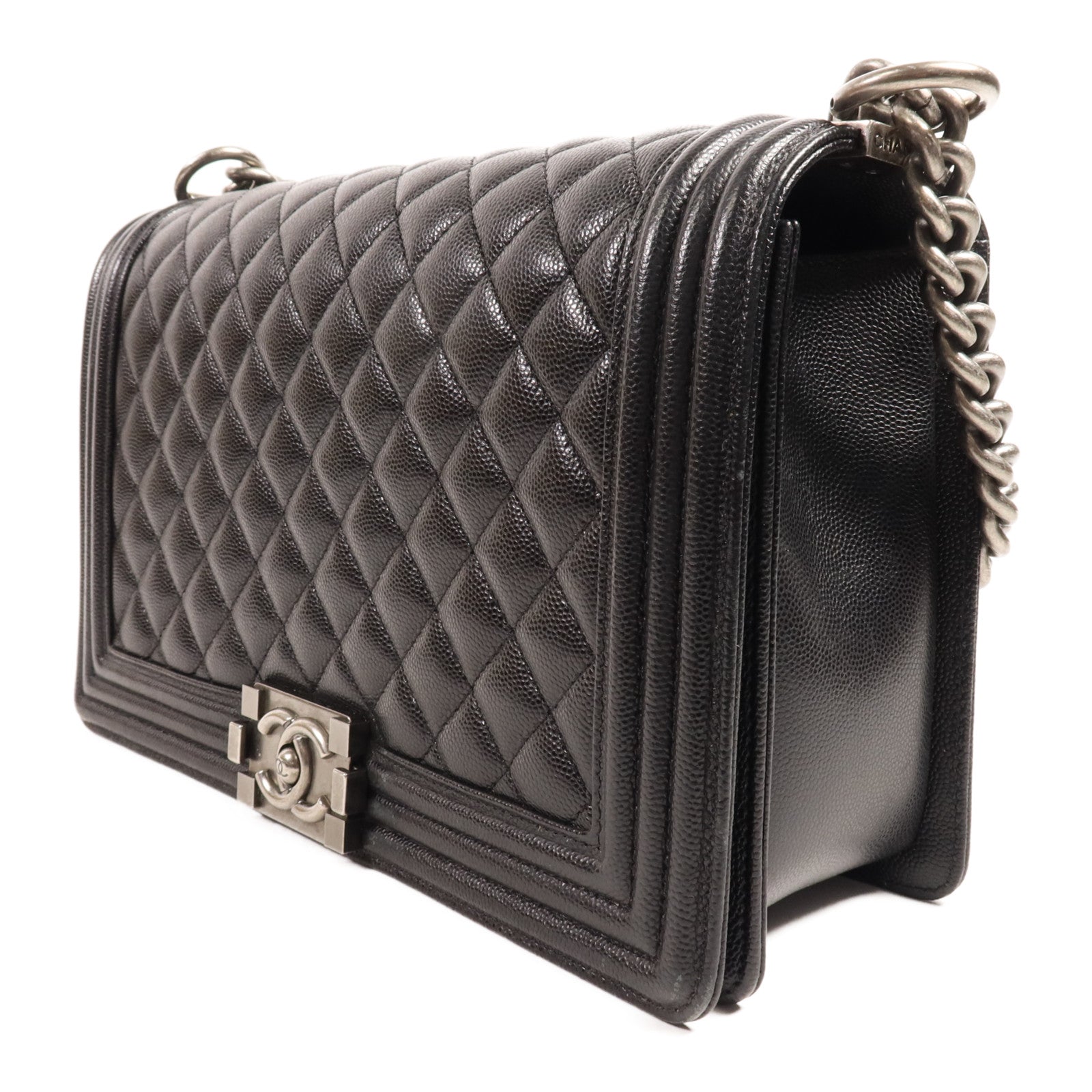 CHANEL 牛皮皮革Boy 28銀扣肩背袋