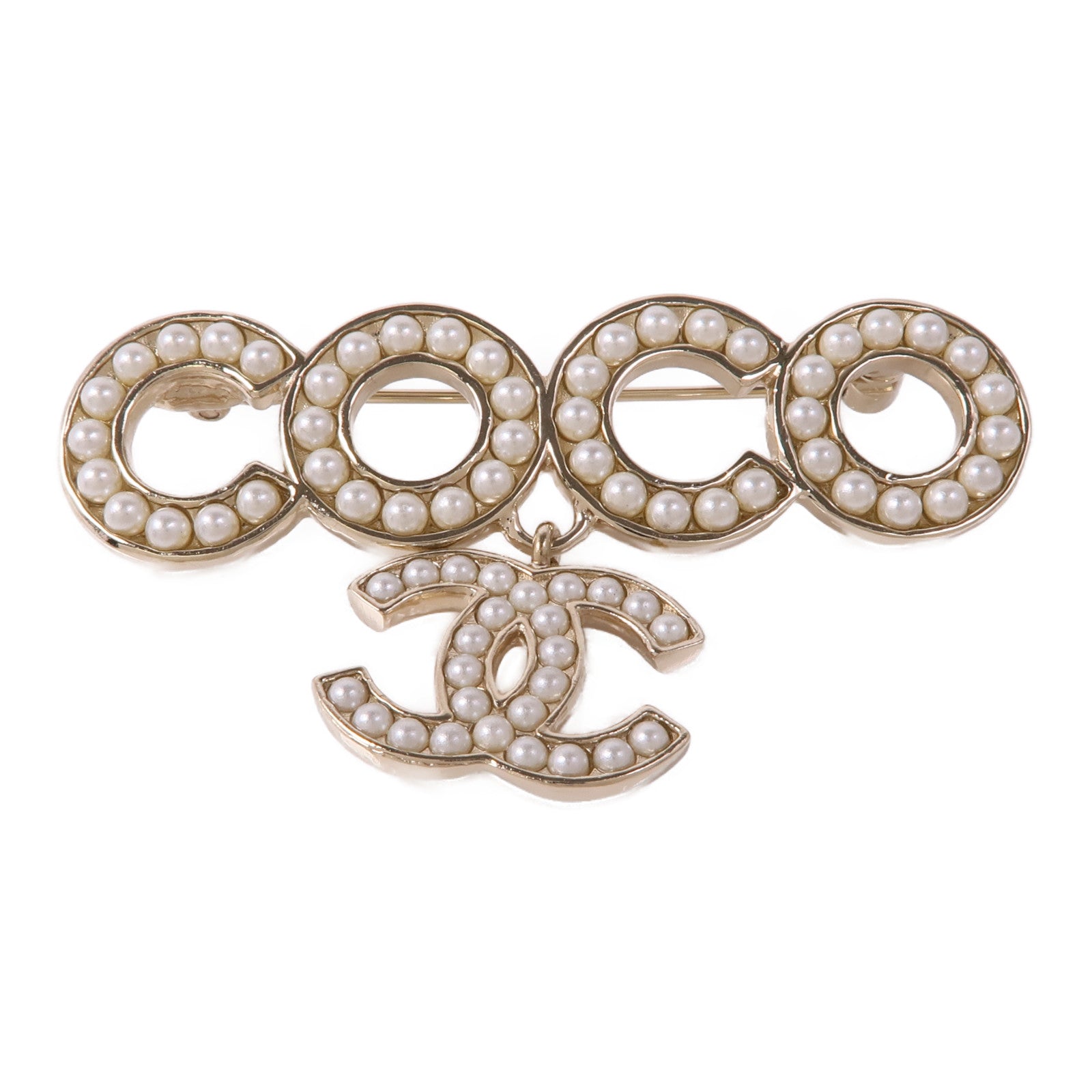 CHANEL CC Brooch Metal Gold White