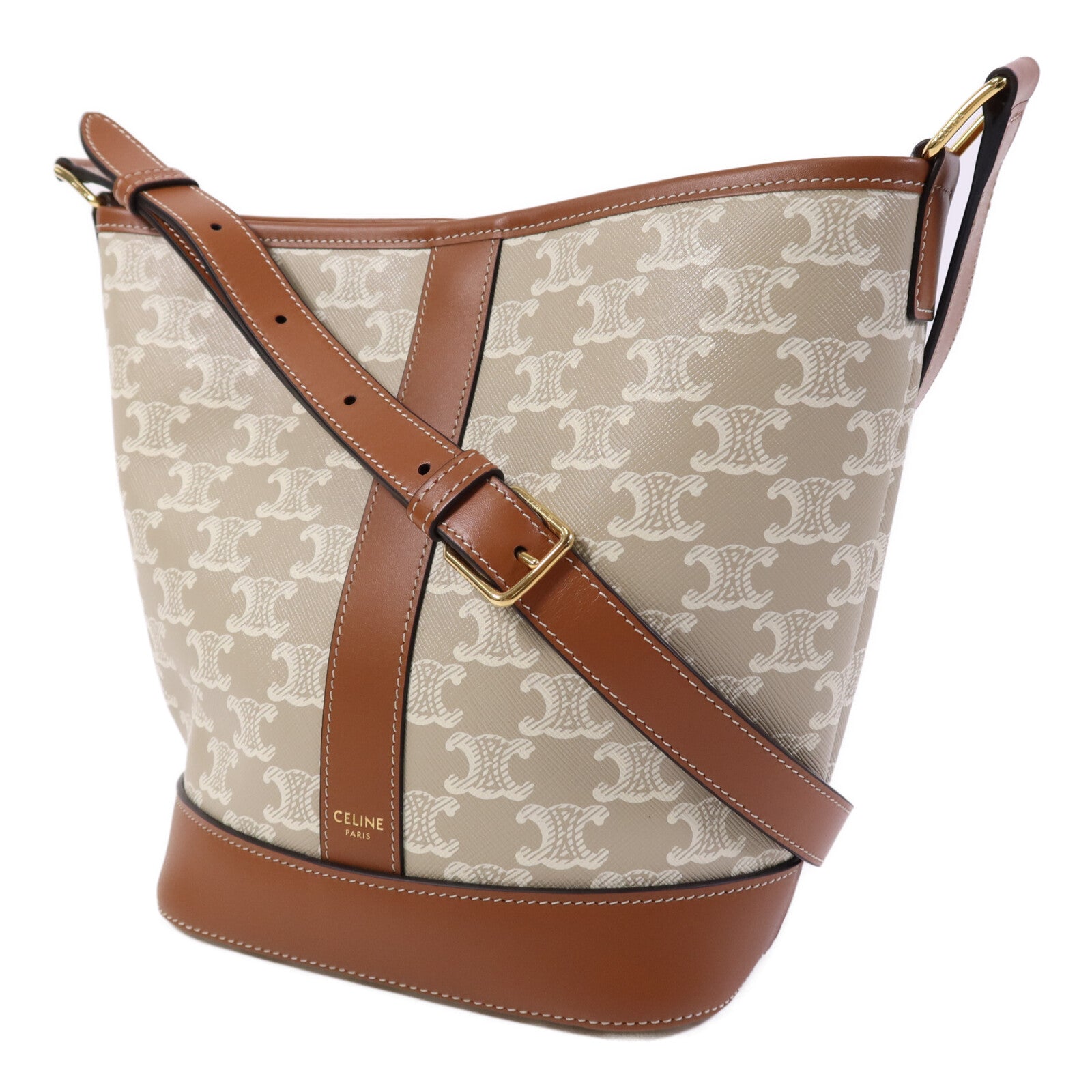 CELINE 塗層帆布Triomphe Bucket金扣肩背袋