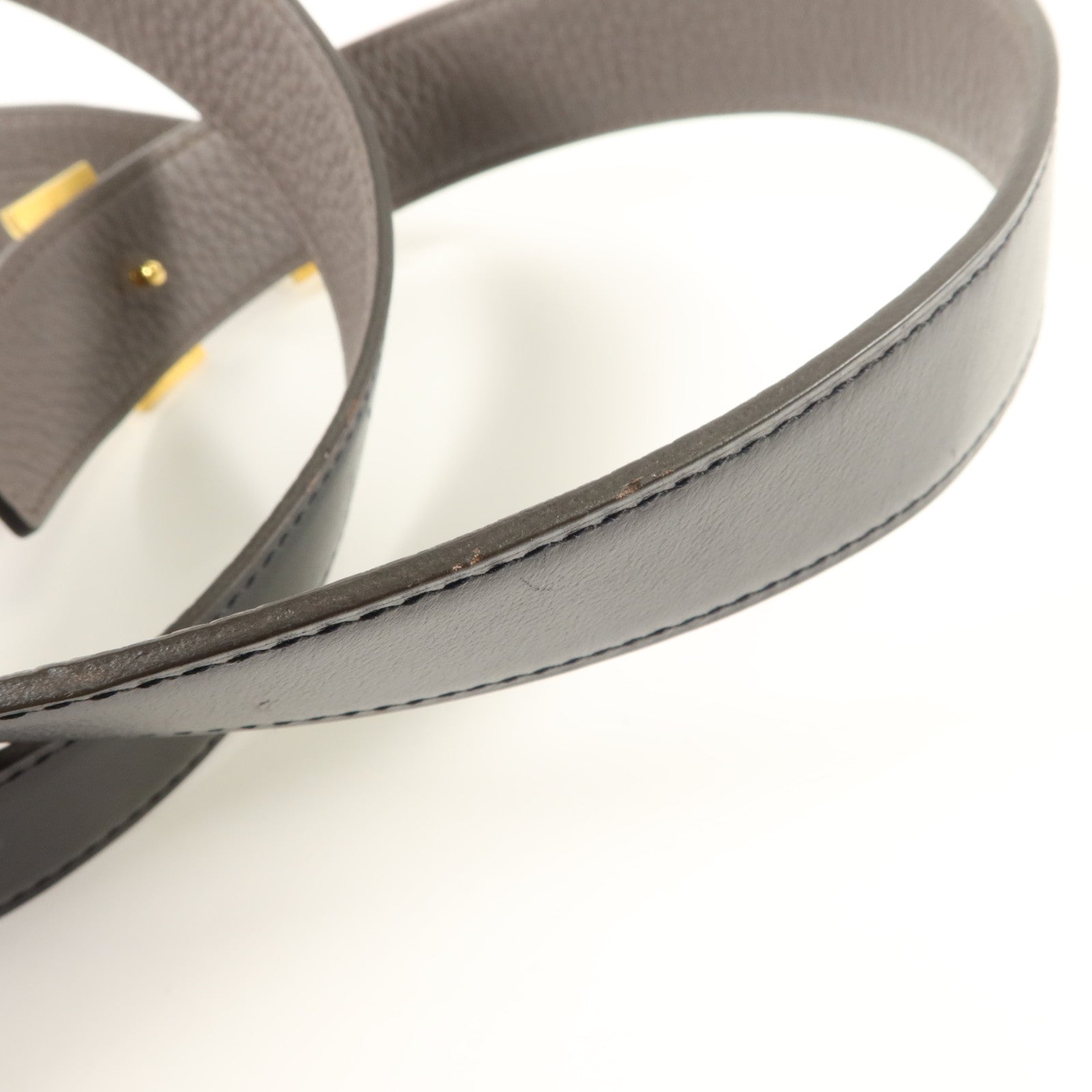 HERMES Togo皮革/Box Calf皮革H Belt 100cm金扣皮帶Noir/Etain