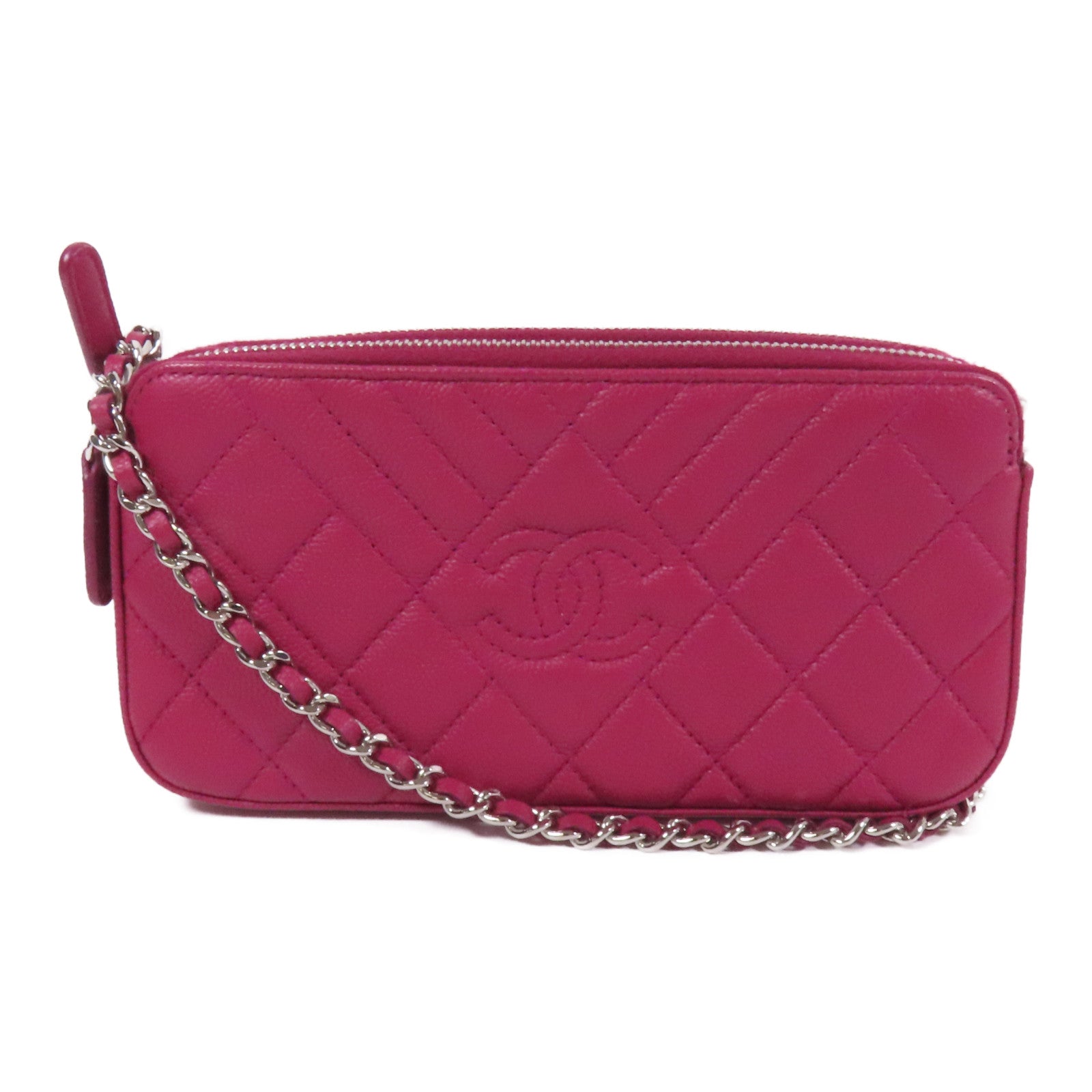 CHANEL 牛皮皮革Chain Shoulder銀扣鏈帶肩背袋
