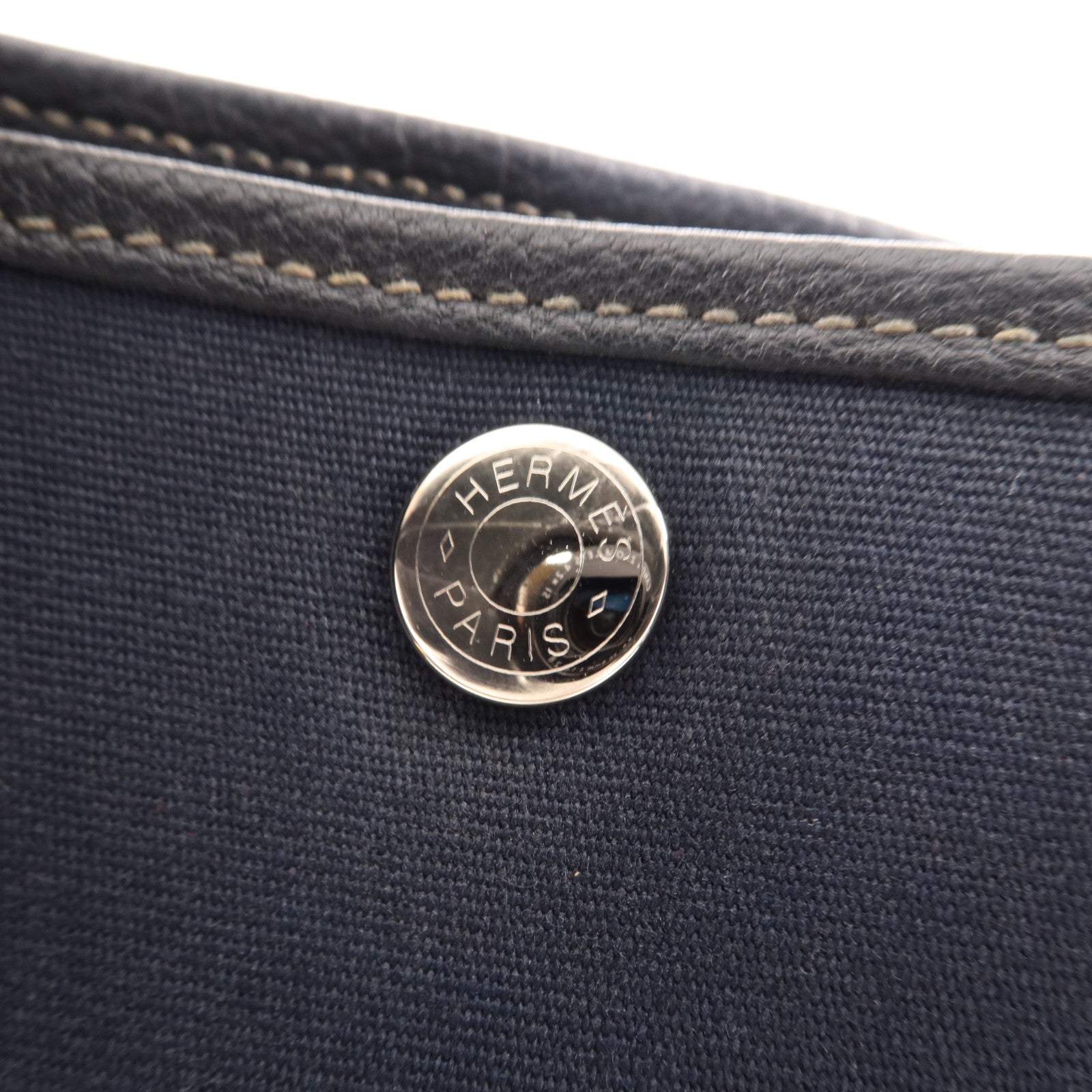 HERMES 帆布Garden Party TPM銀扣手挽袋Bleu Indigo