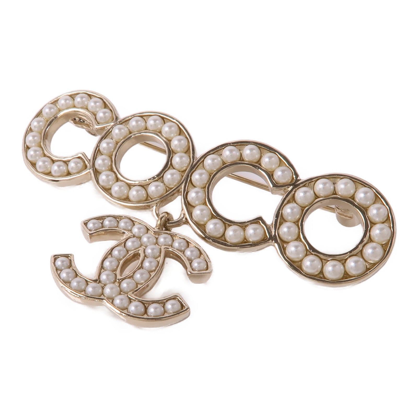 CHANEL CC Brooch Metal Gold White