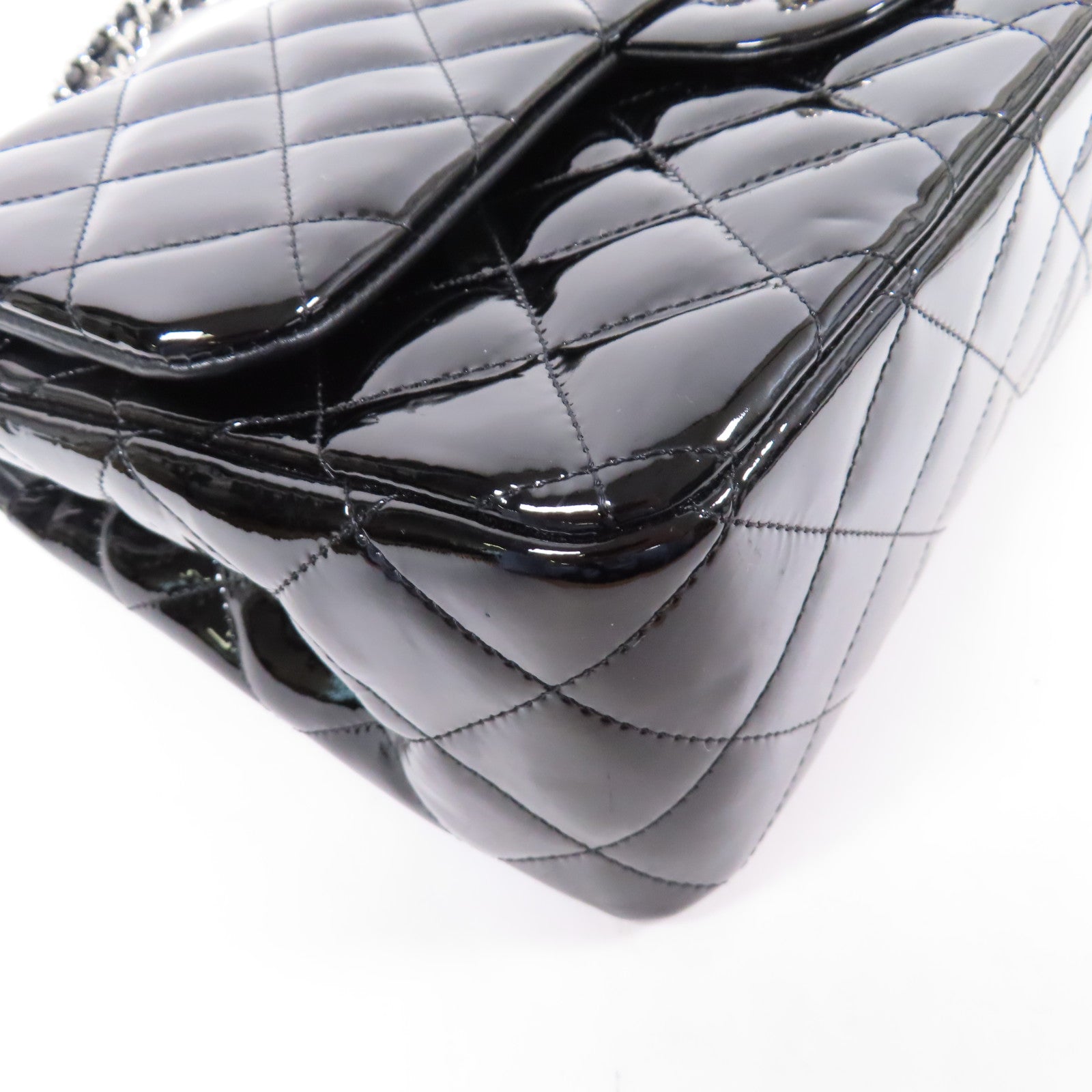 CHANEL 漆皮皮革Large Classic銀扣肩背袋