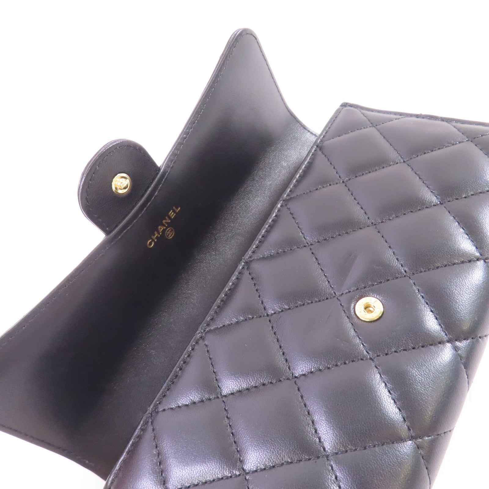 CHANEL 菱格羊皮皮革Long Wallet金扣長錢包黑色