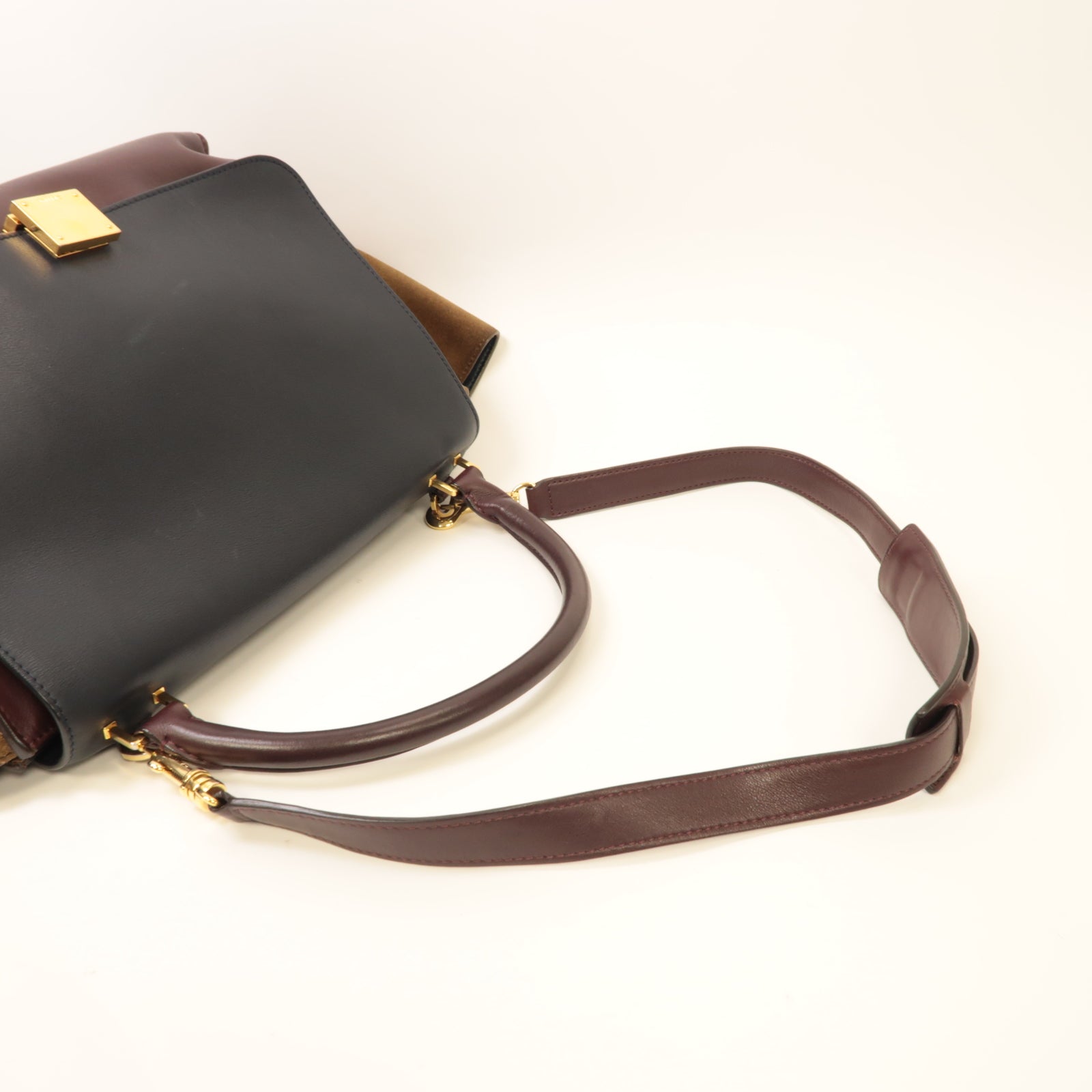 CELINE 【激減優惠】牛皮皮革/麂皮皮革Trapeze 2 Way Shoulder金扣手挽肩背兩用袋啡色/深藍色/卡其色