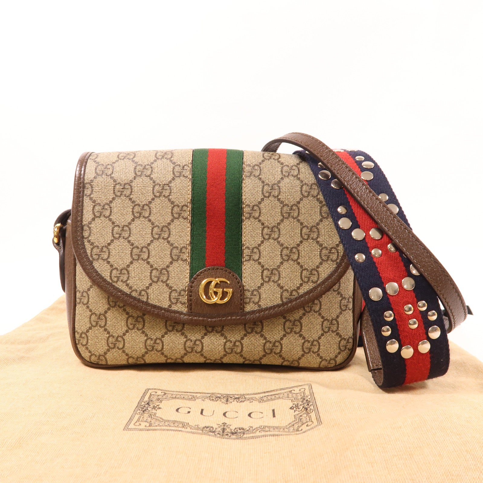 GUCCI 塗層帆布Shoulder Bag金扣肩背袋