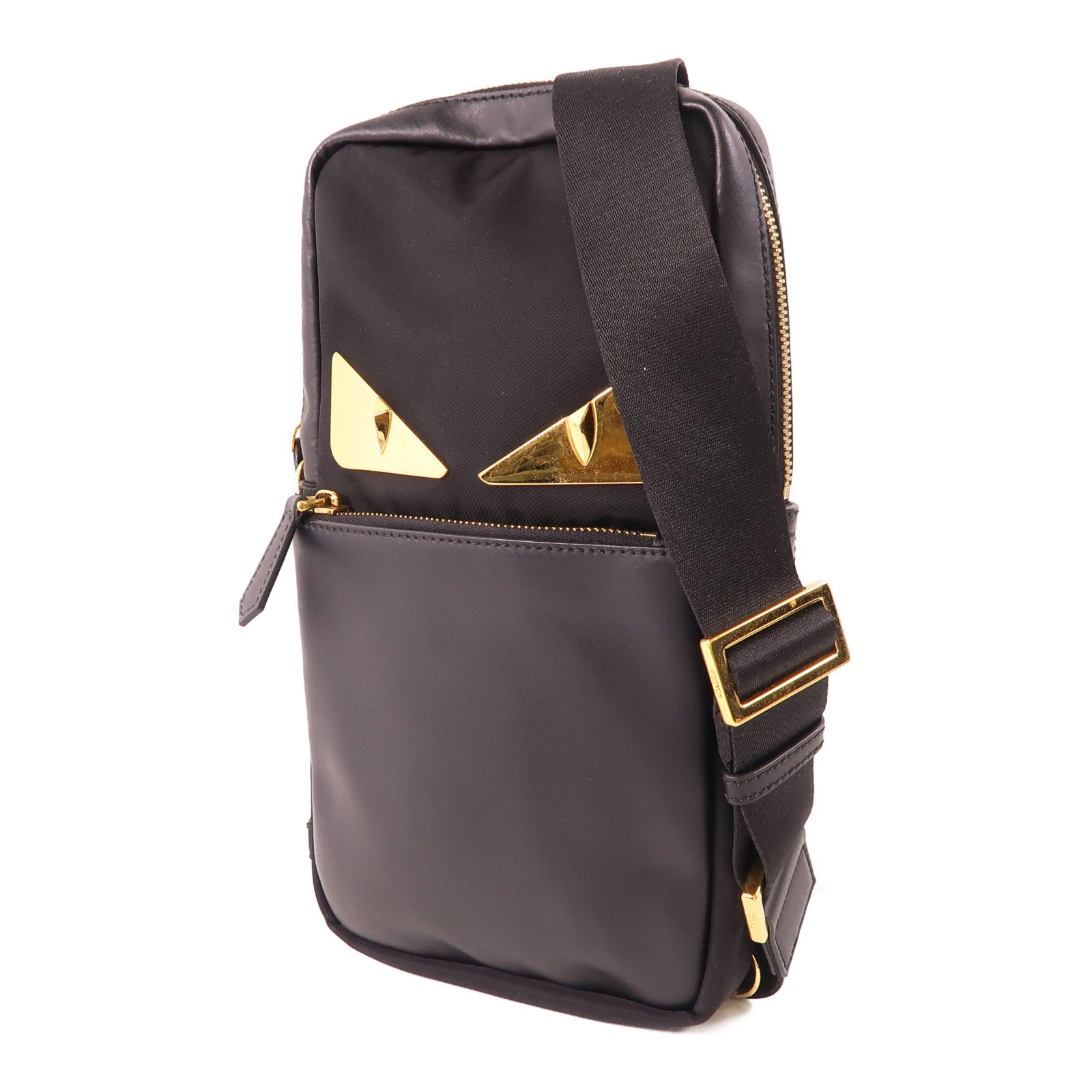 FENDI 牛皮皮革/帆布Body Bag金扣肩背袋