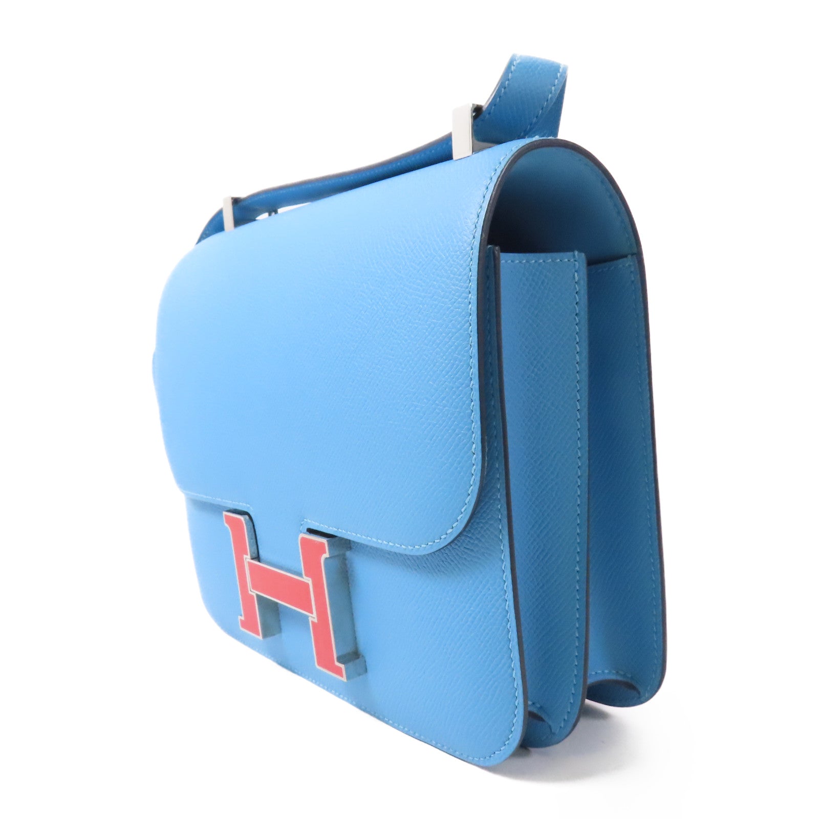 HERMES 【激減優惠】Epsom皮革Constance 24銀扣肩背袋Bleu Du Nord