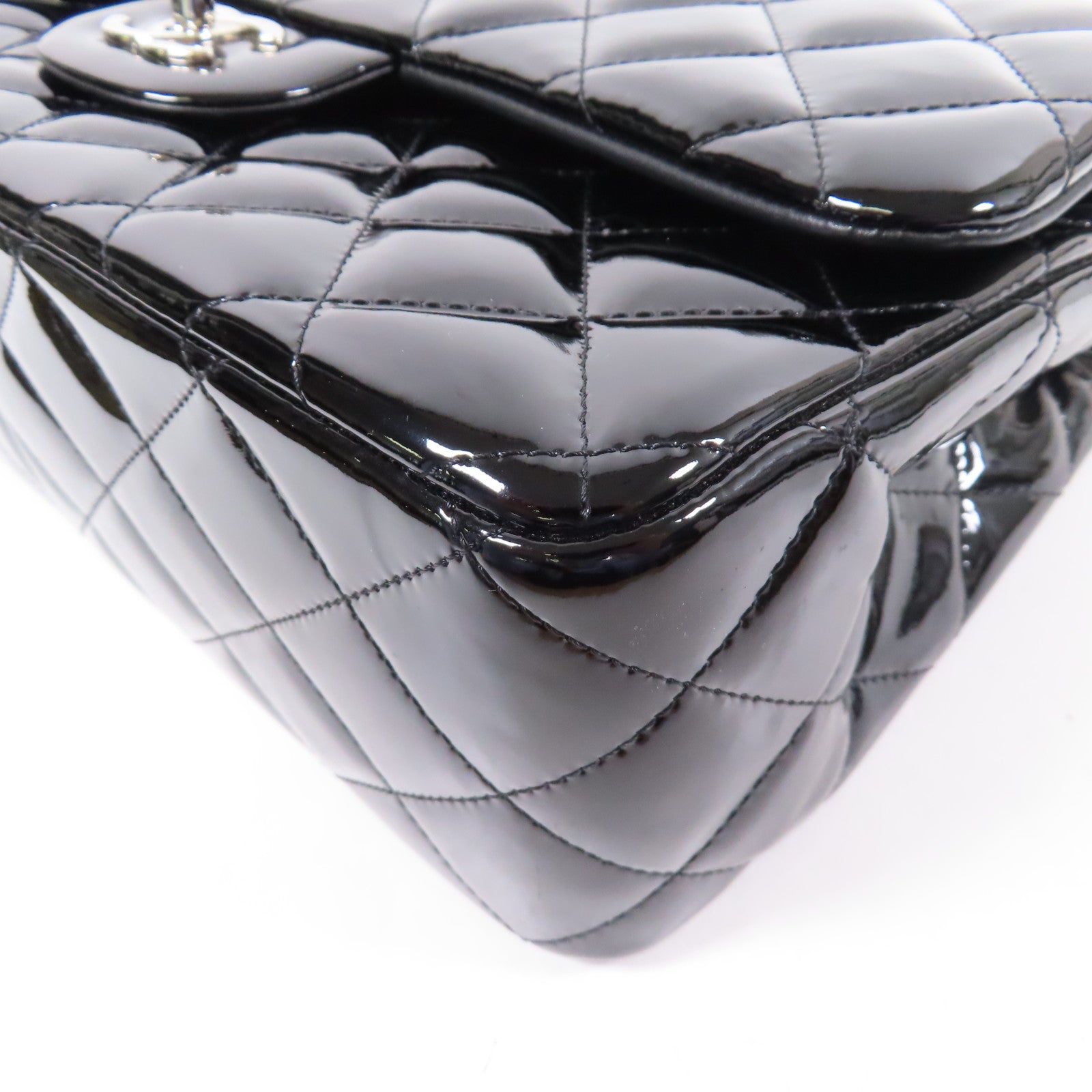 CHANEL 漆皮皮革Large Classic銀扣肩背袋