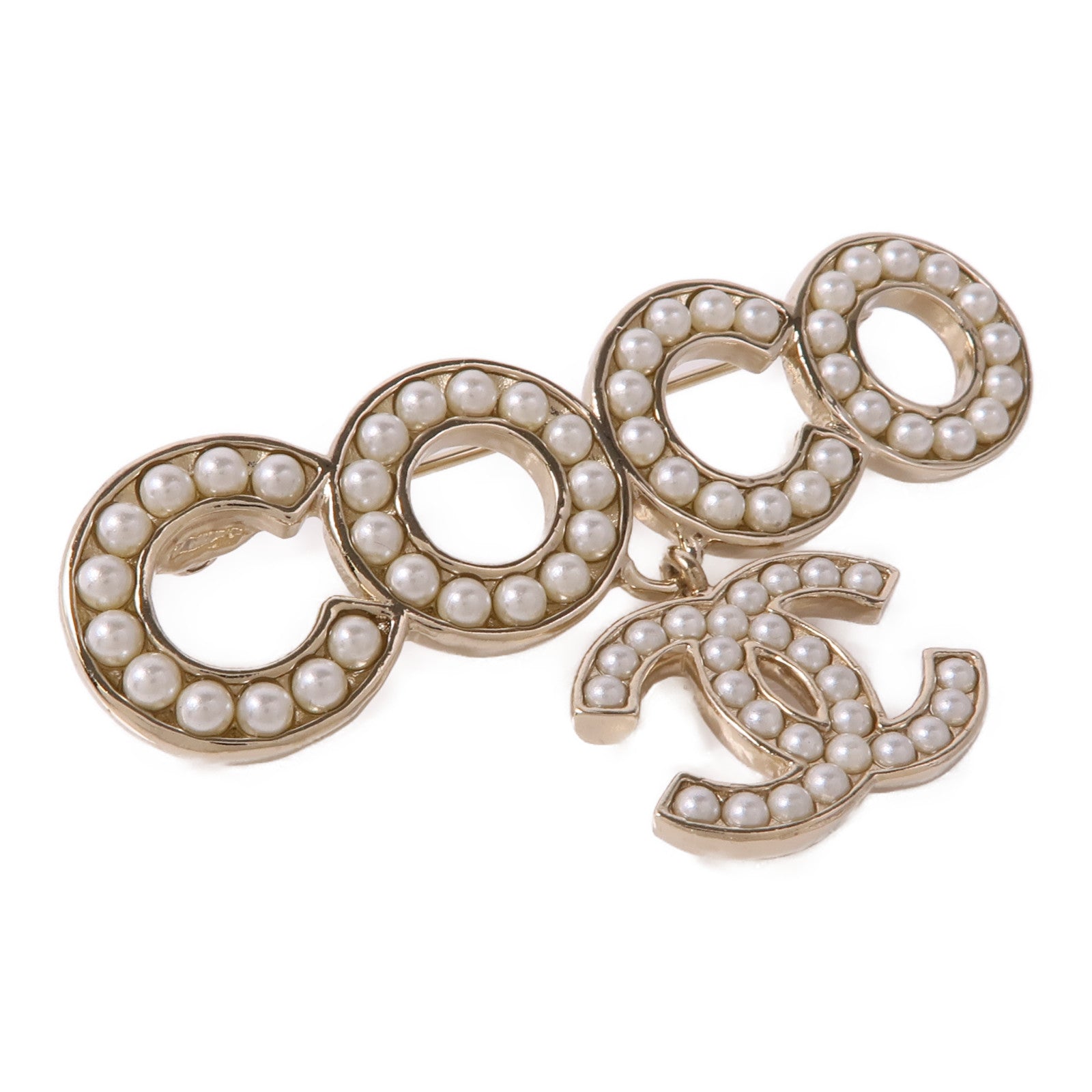 CHANEL CC Brooch Metal Gold White