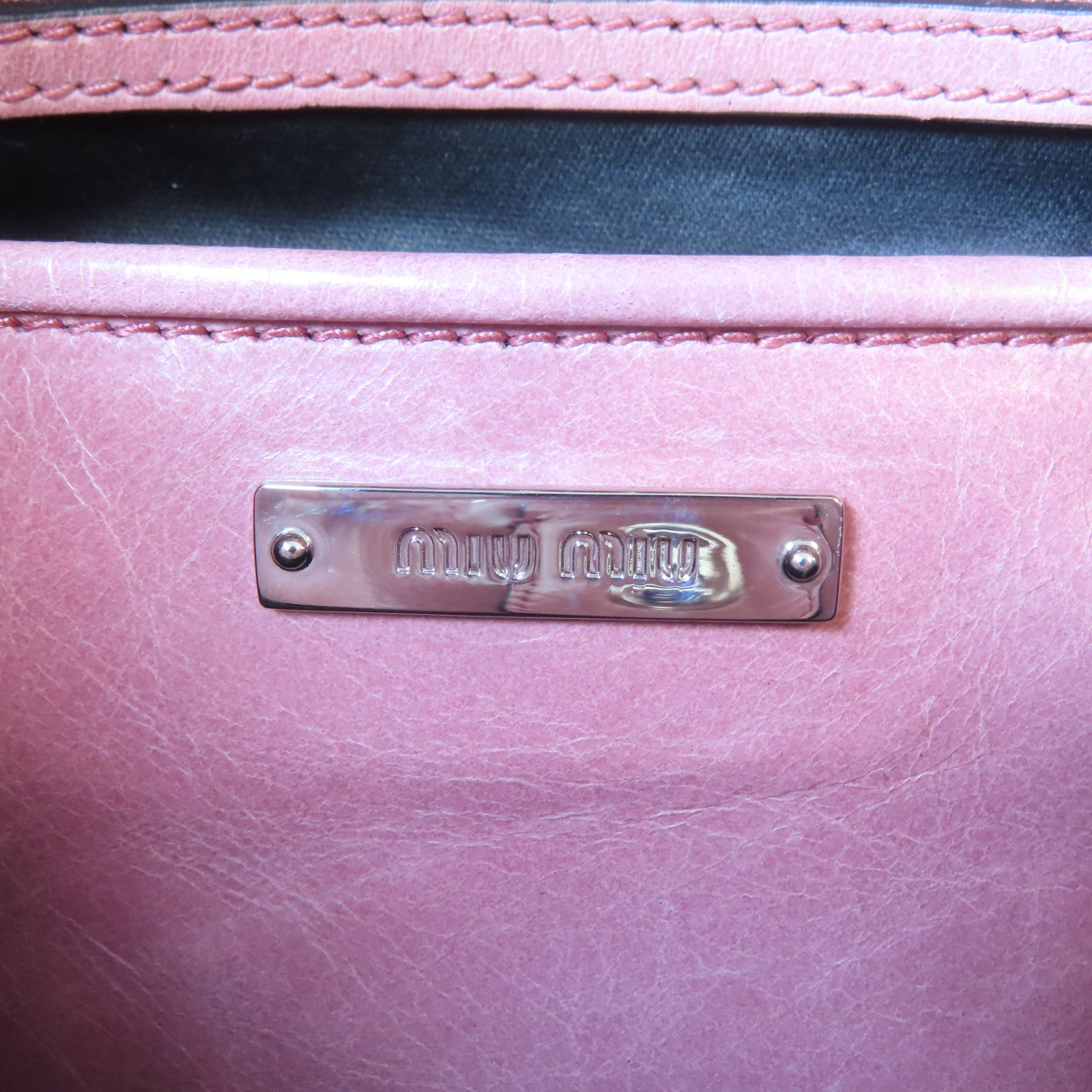 Miu Miu 牛皮皮革2 Way Shoulder銀扣手挽肩背兩用袋粉紅色