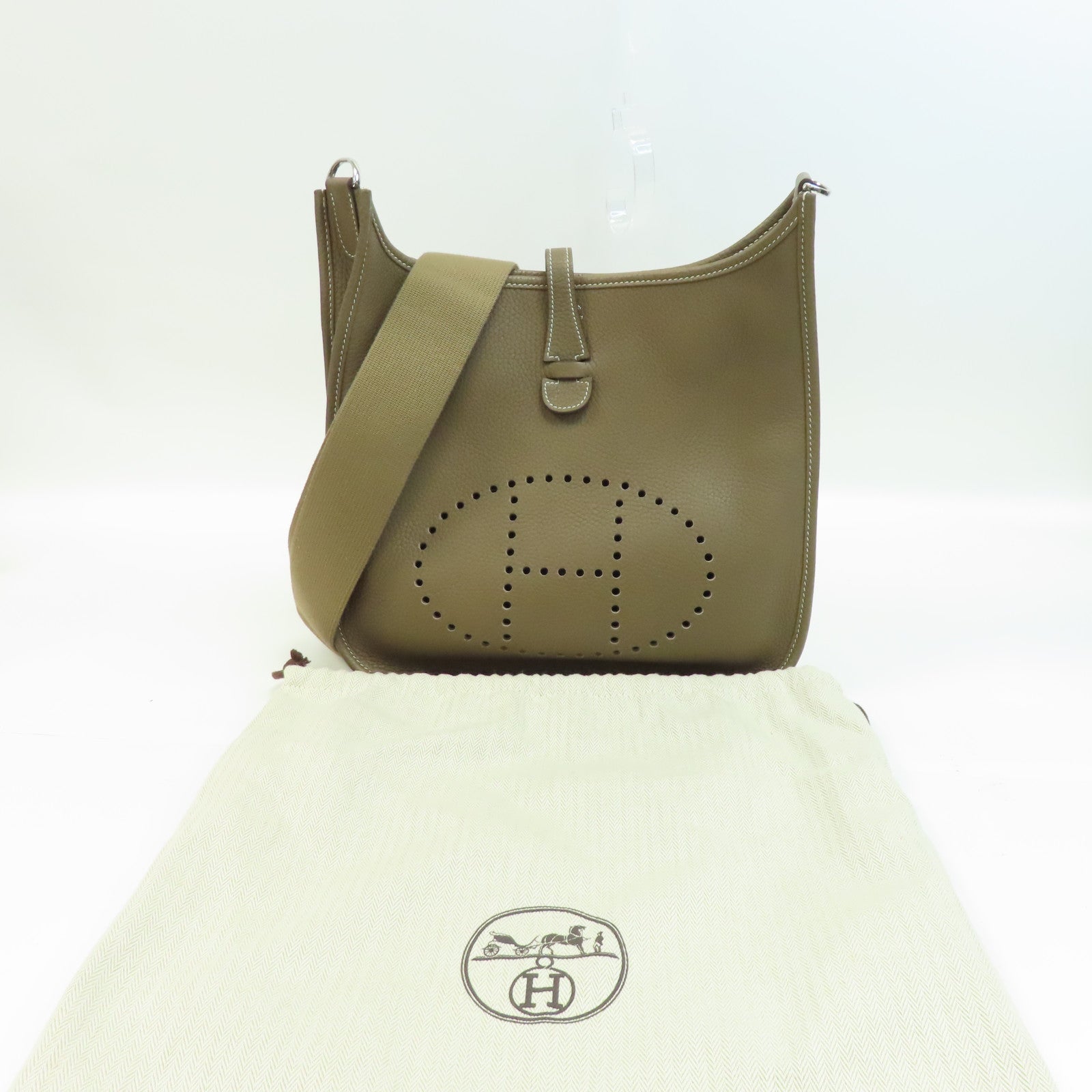 HERMES Clemence皮革Evelyne PM銀扣肩背袋啡色