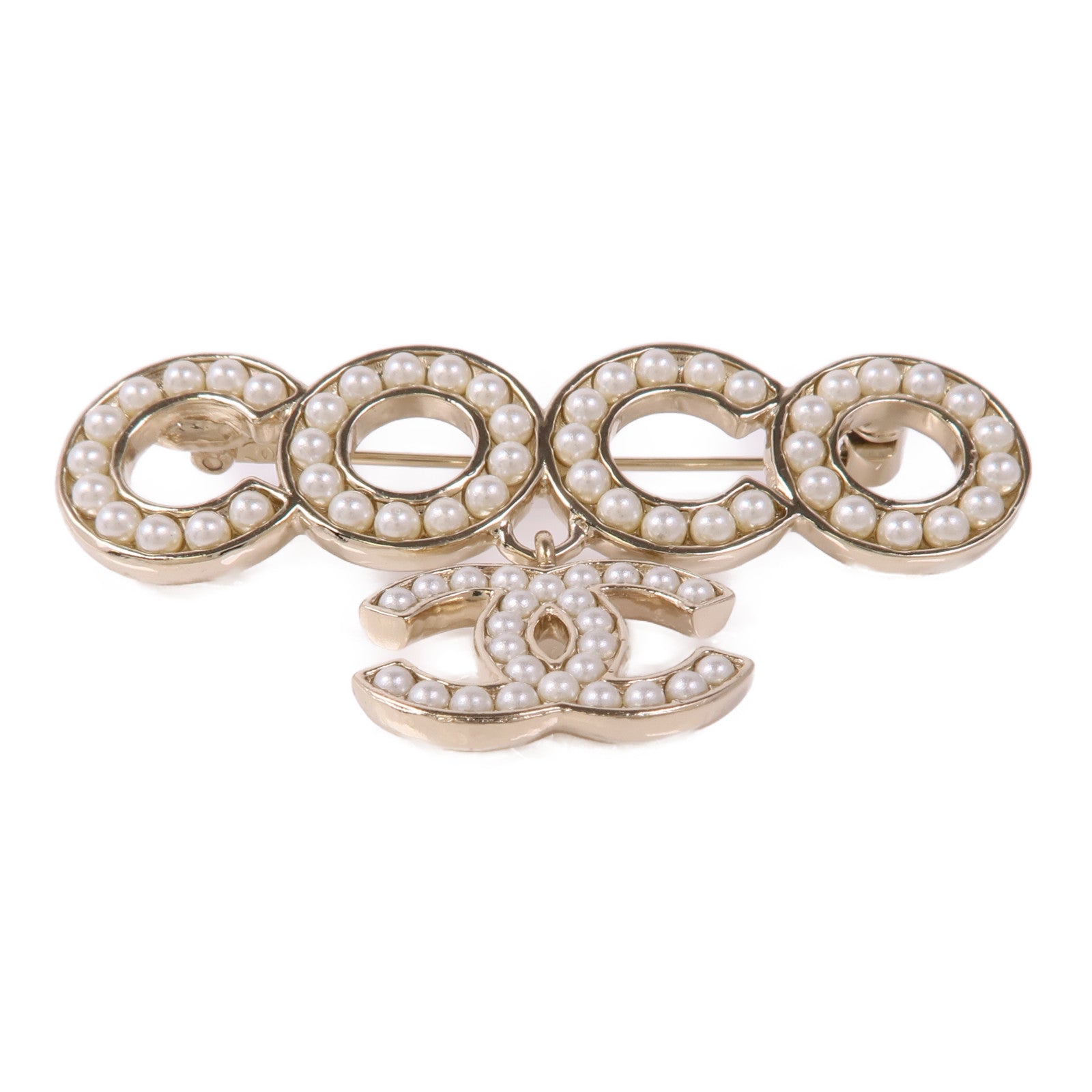 CHANEL CC Brooch Metal Gold White