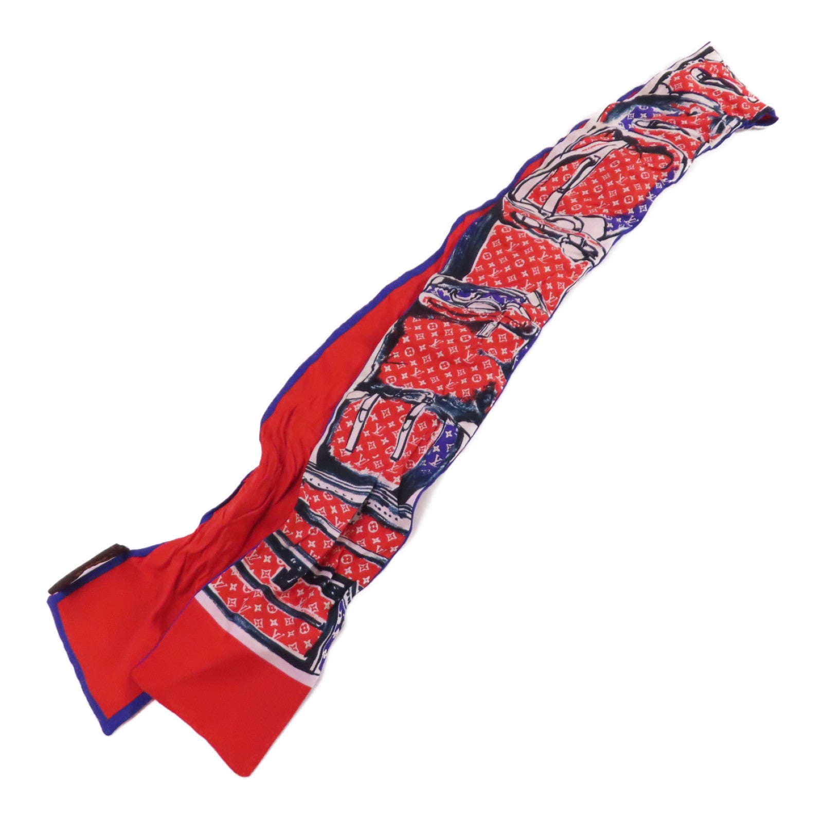 LOUIS VUITTON 絲質Band Trunks Monogram Scarf絲巾紅色/彩色