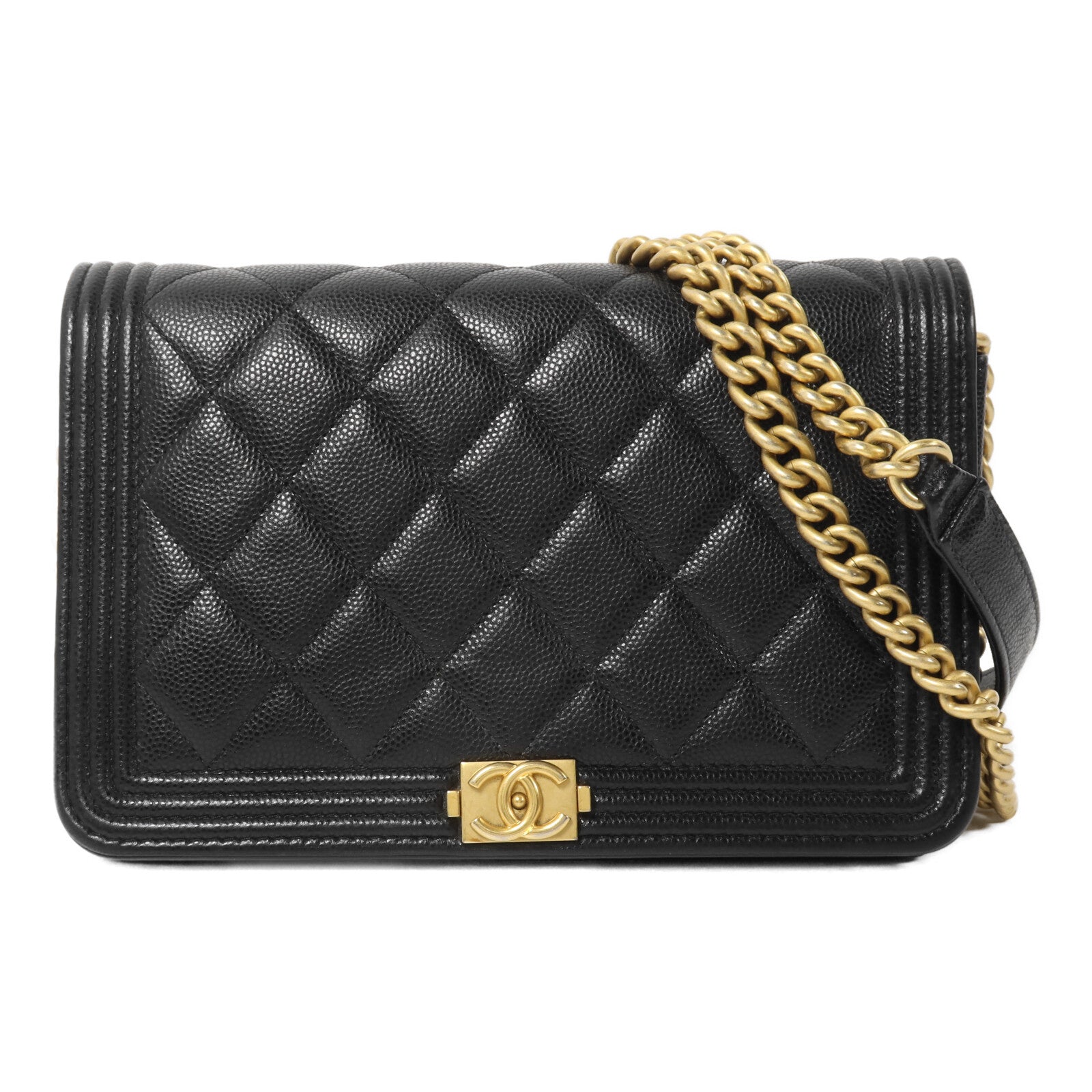 CHANEL 牛皮皮革Boy Wallet On Chain鏈帶肩背袋