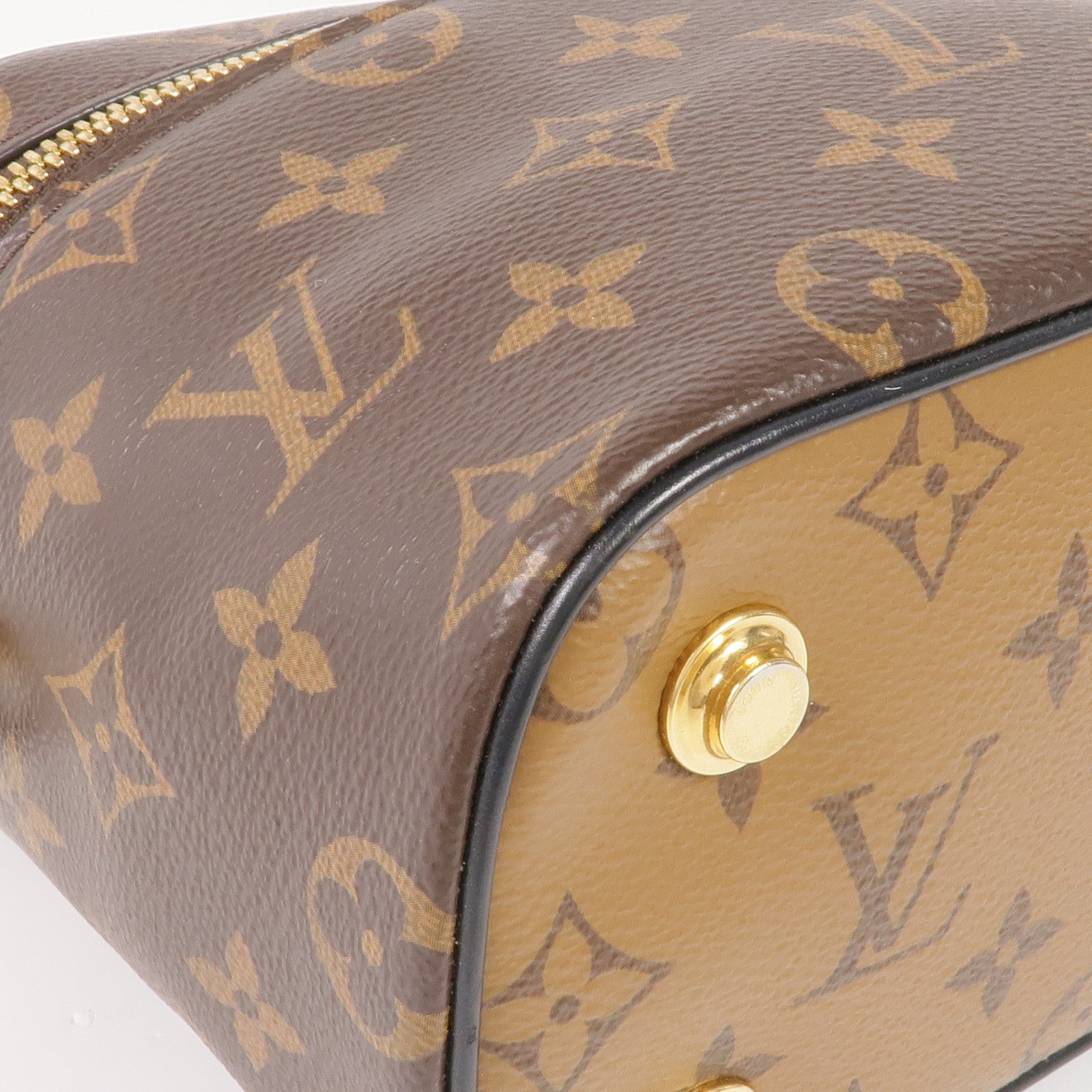 LOUIS VUITTON Monogram/Monogram Reverse Vanity PM金扣手挽肩背兩用袋棕色