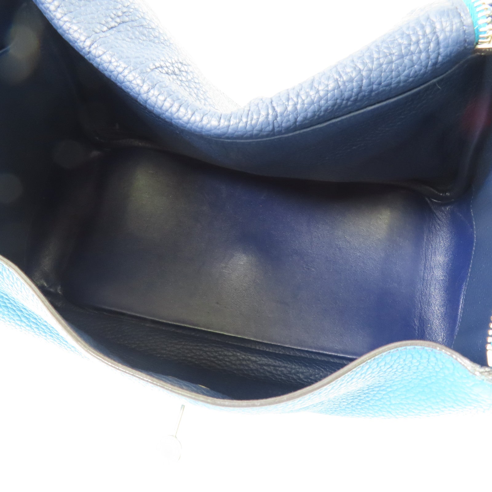 HERMES Clemence皮革Lindy 30銀扣肩背袋Bleu Izmir