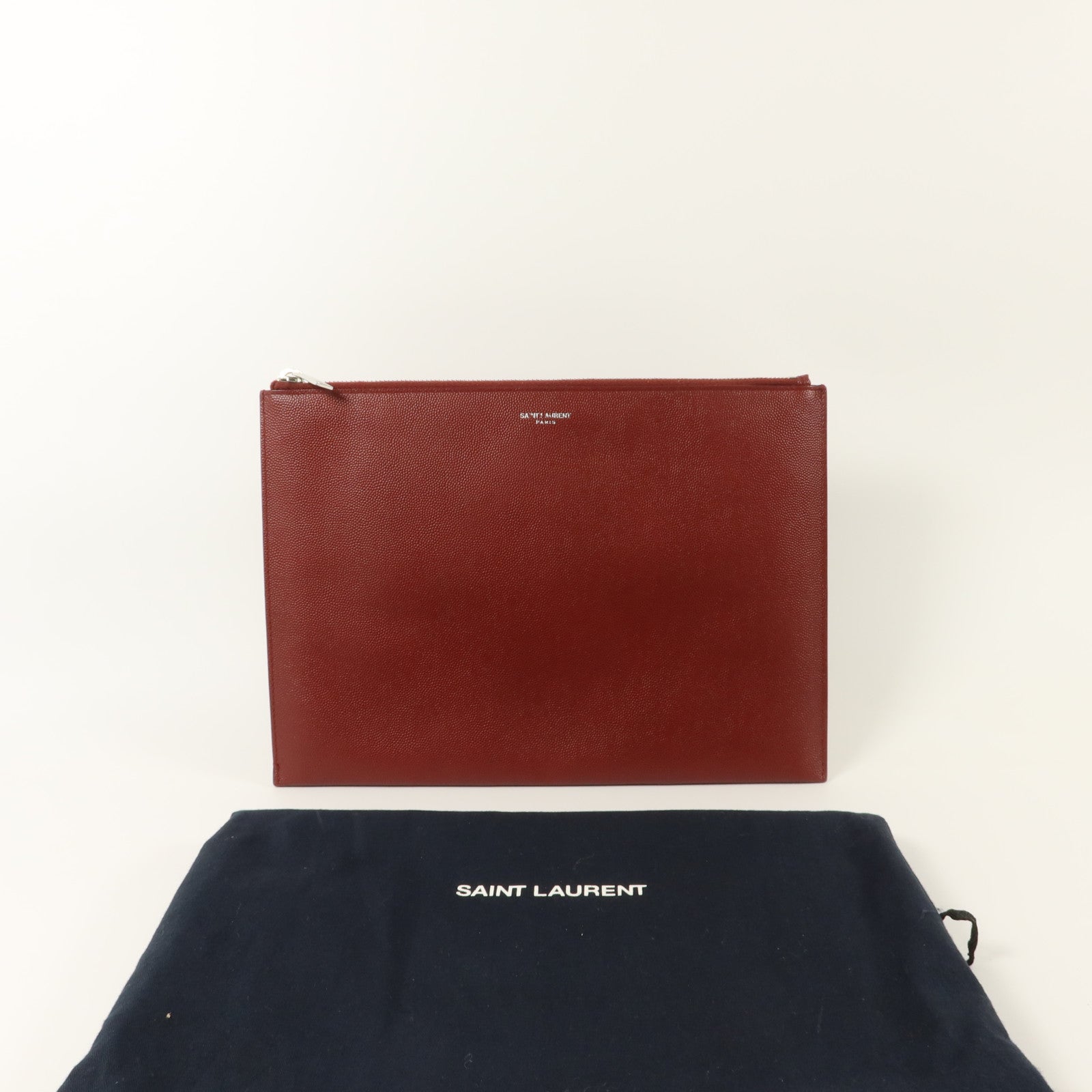 SAINT LAURENT 牛皮皮革Pouch銀扣手拿包