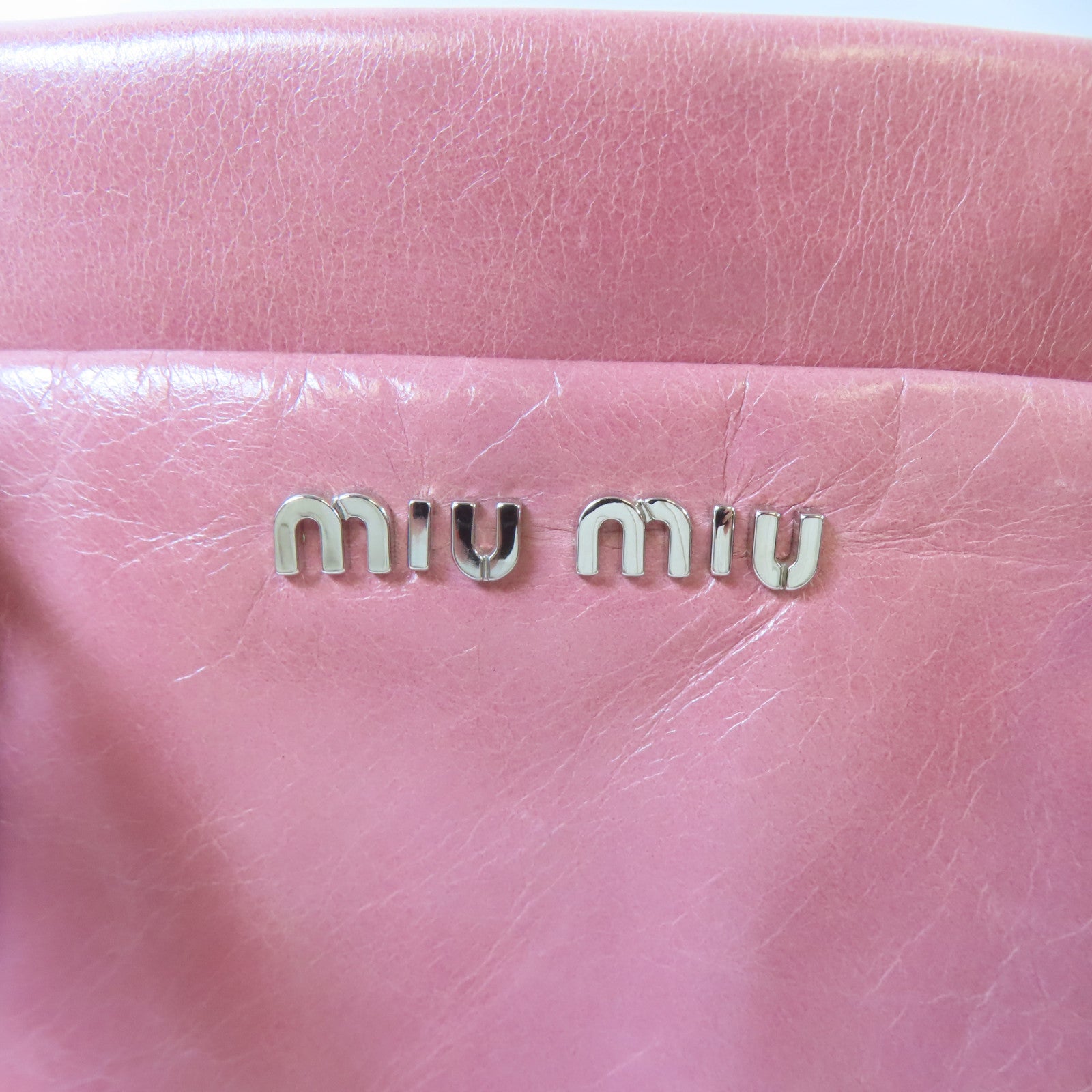 Miu Miu 牛皮皮革2 Way Shoulder銀扣手挽肩背兩用袋粉紅色