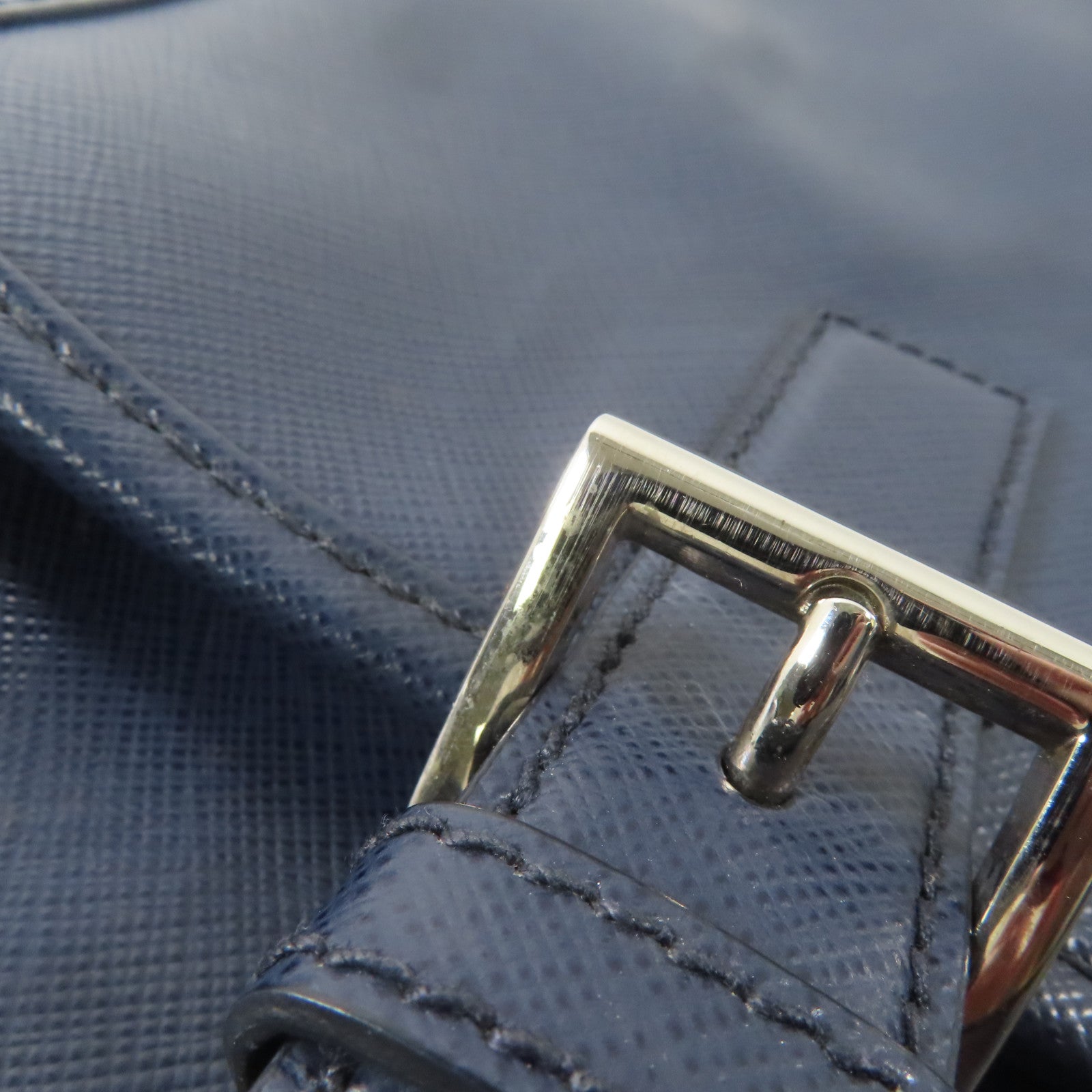 PRADA 皮革Shoulder Bag銀扣肩背袋深藍色