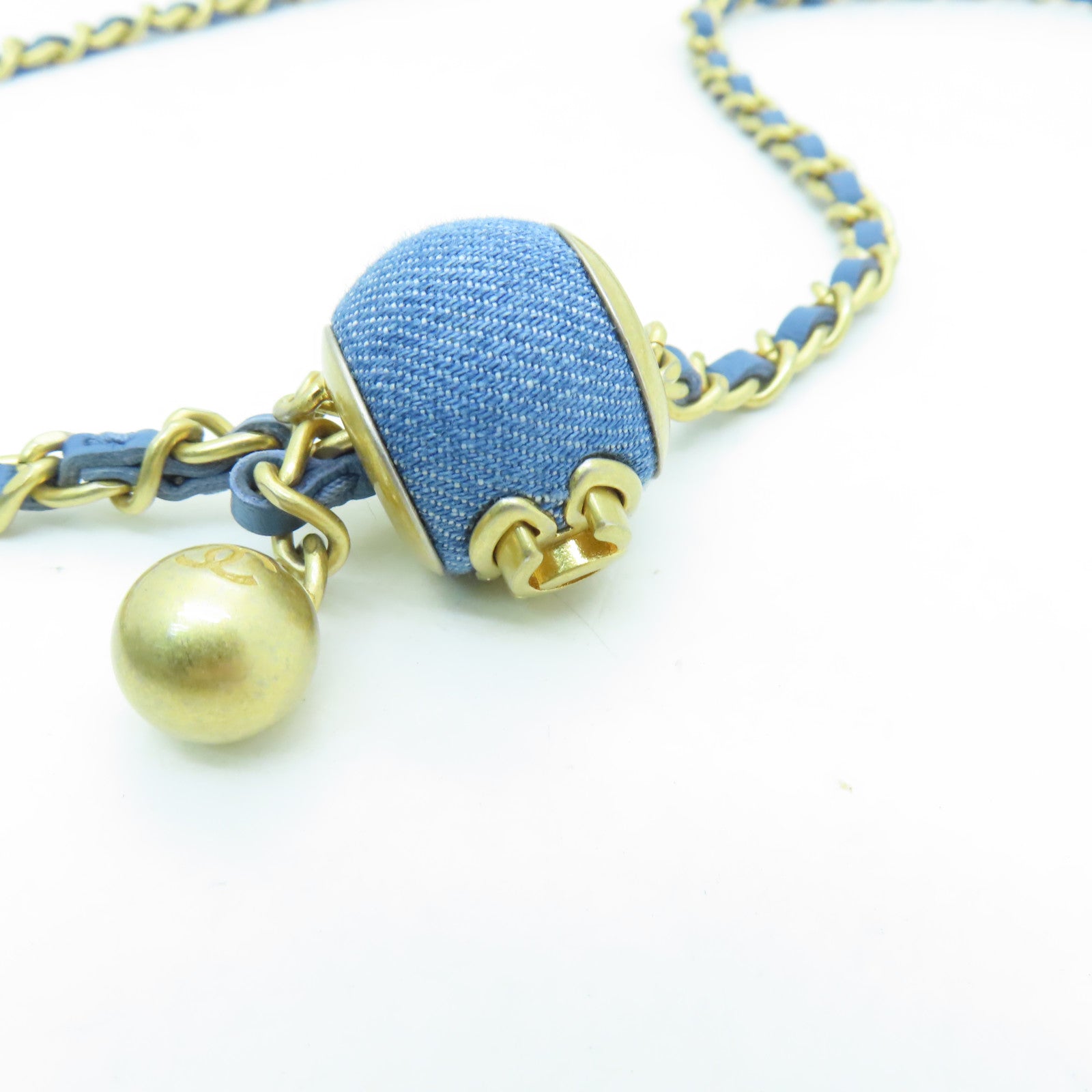 CHANEL 【激減優惠】菱格帆布Chain Shoulder Card Case金扣卡片套藍色