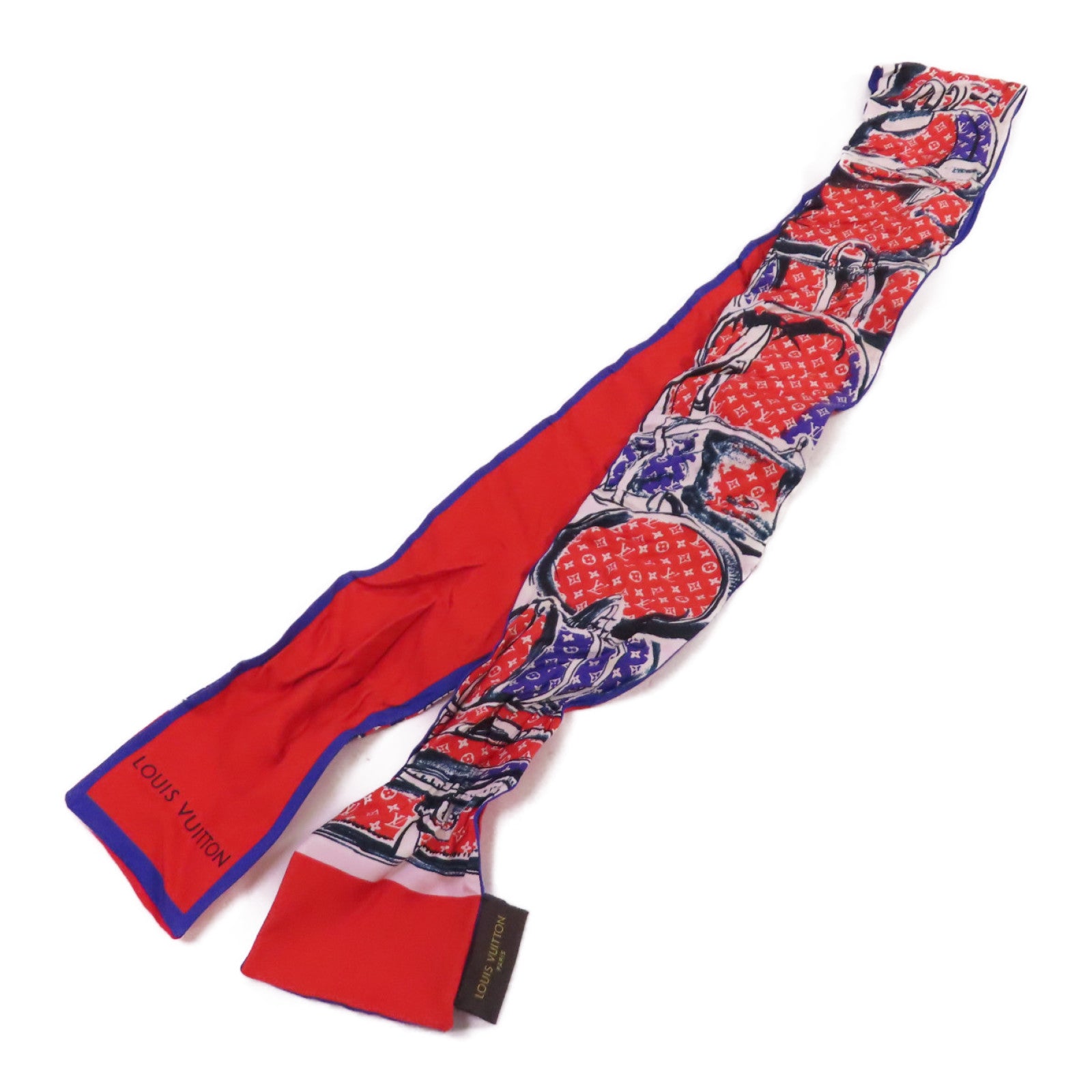 LOUIS VUITTON 絲質Band Trunks Monogram Scarf絲巾紅色/彩色
