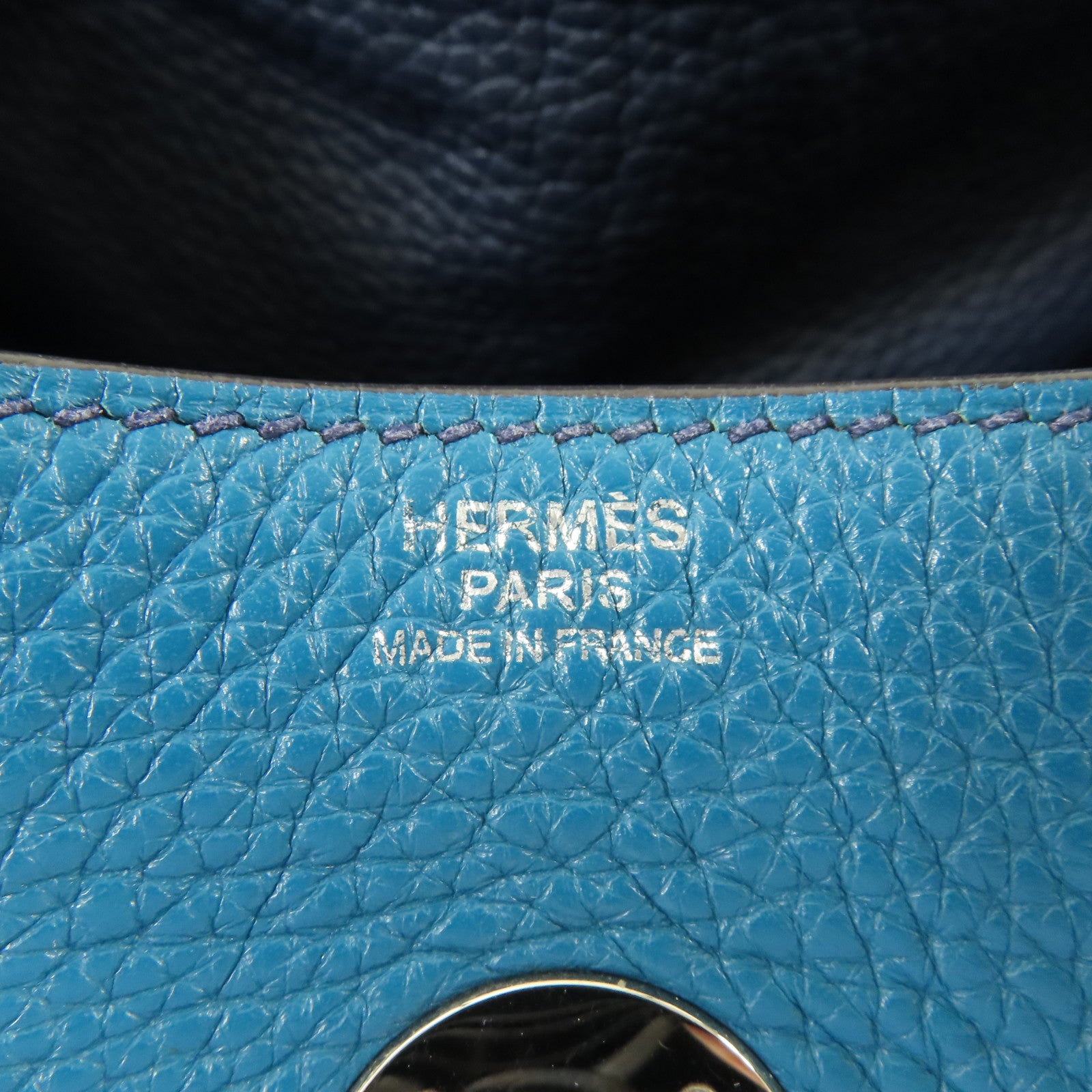 HERMES Clemence皮革Lindy 30銀扣肩背袋Bleu Izmir