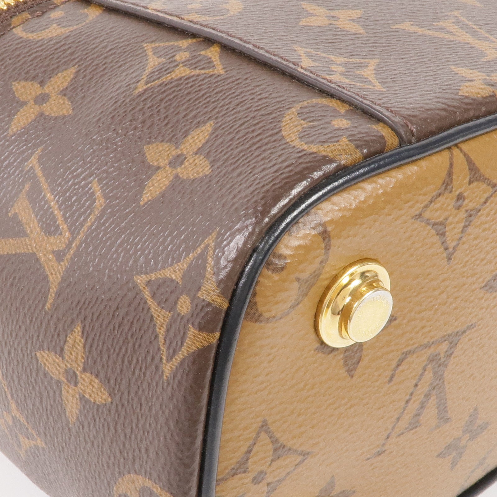 LOUIS VUITTON Monogram/Monogram Reverse Vanity PM金扣手挽肩背兩用袋棕色