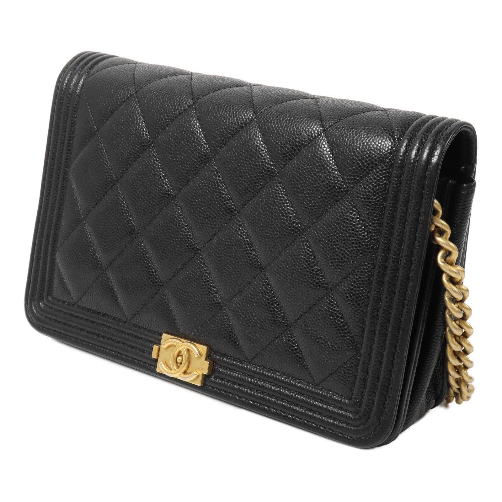 CHANEL 牛皮皮革Boy Wallet On Chain鏈帶肩背袋