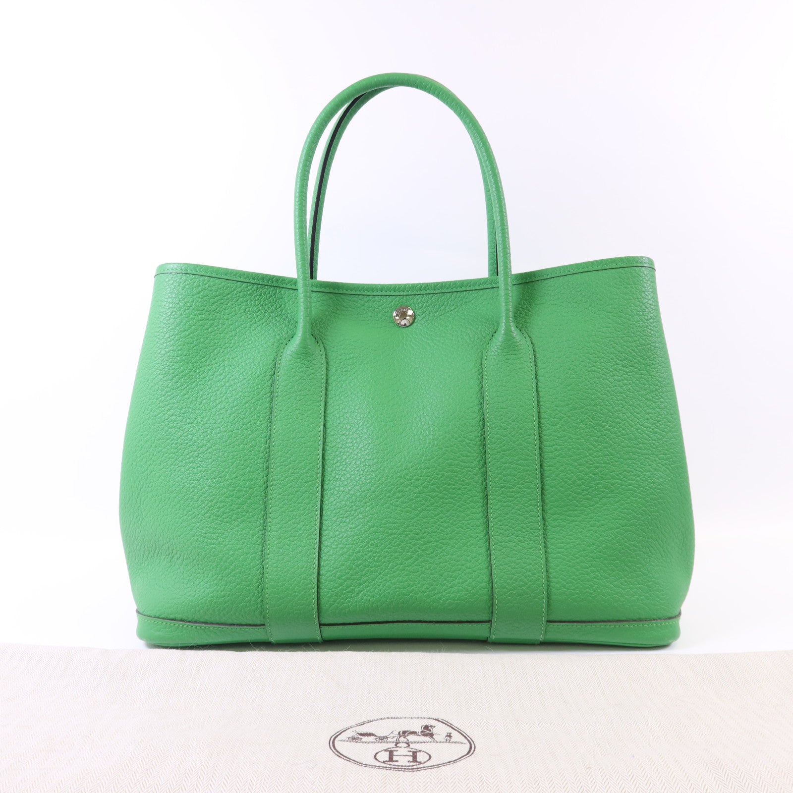 HERMES Negonda皮革Garden Party PM銀扣手挽袋Bambou