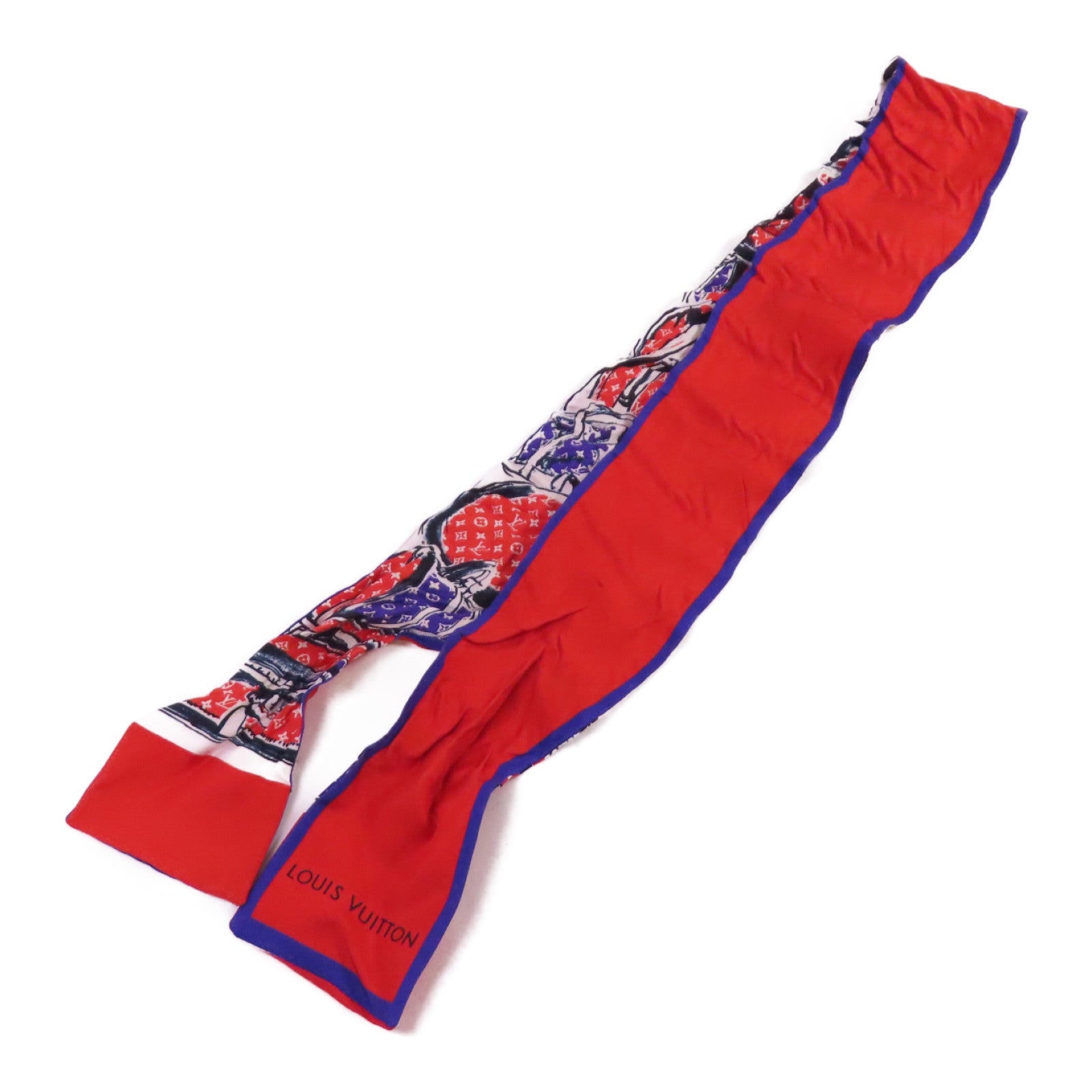 LOUIS VUITTON 絲質Band Trunks Monogram Scarf絲巾紅色/彩色