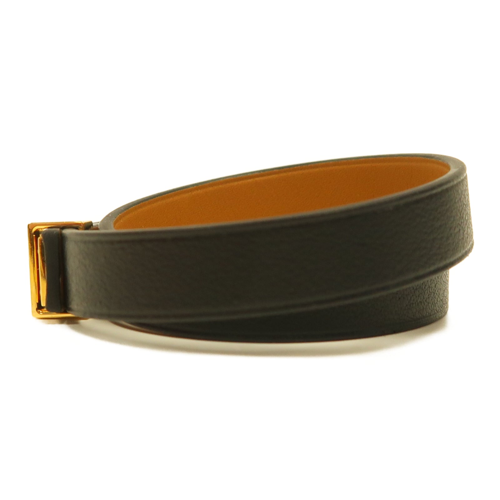 HERMES Evercolour皮革Mini Dog Bracelet金扣手鐲黑色