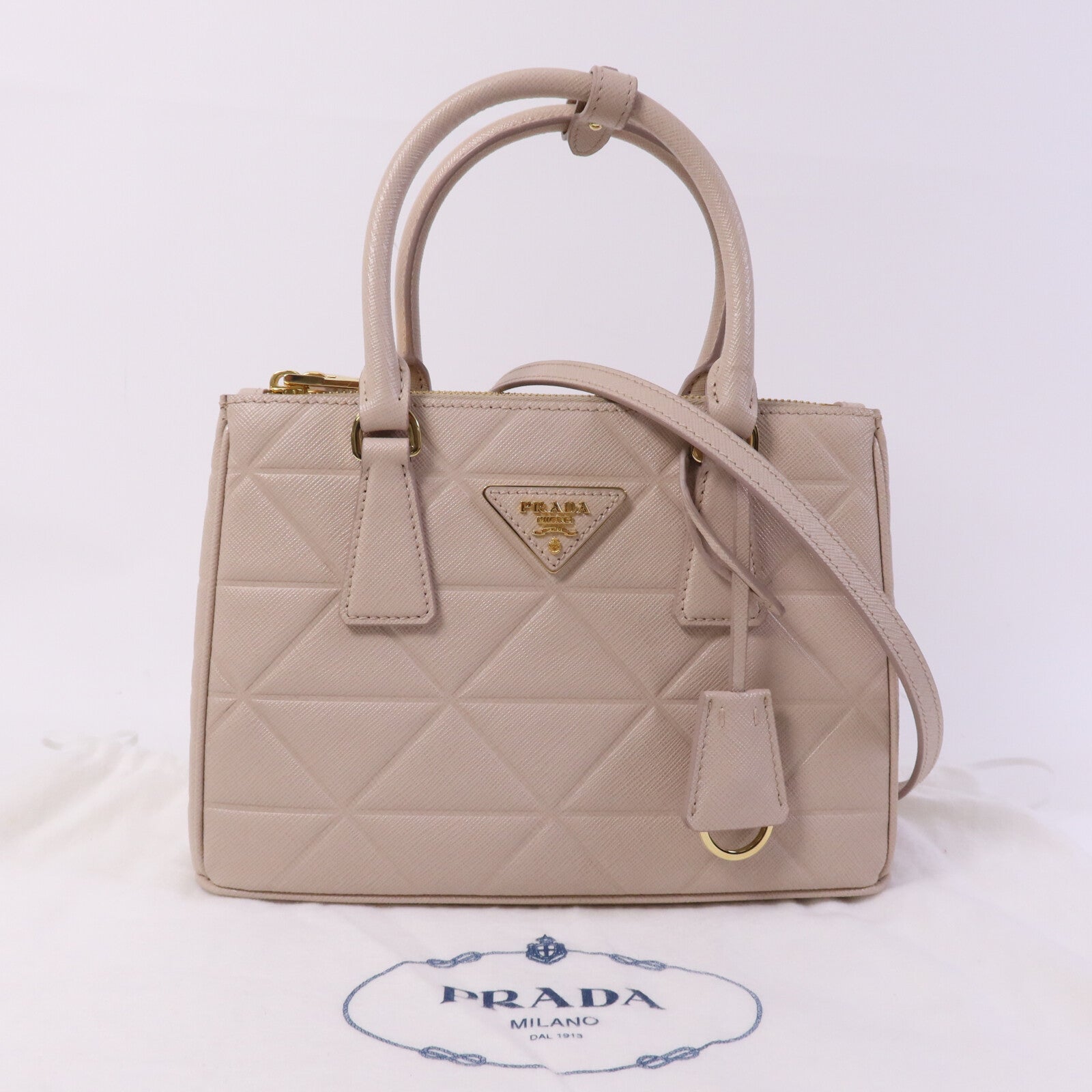 PRADA 牛皮皮革Galleria Saffiano金扣手挽肩背兩用袋