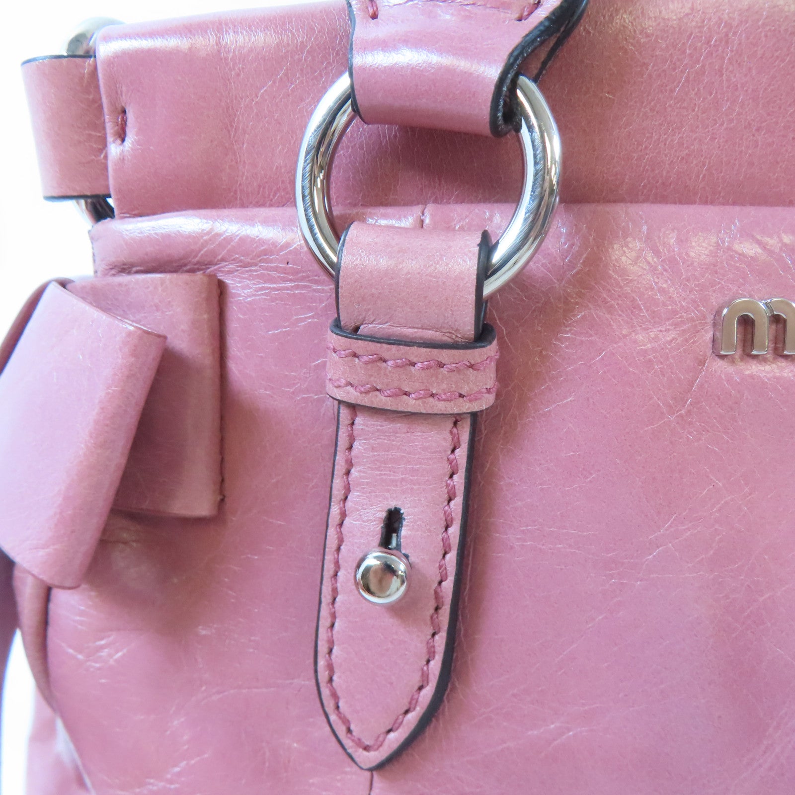 Miu Miu 牛皮皮革2 Way Shoulder銀扣手挽肩背兩用袋粉紅色