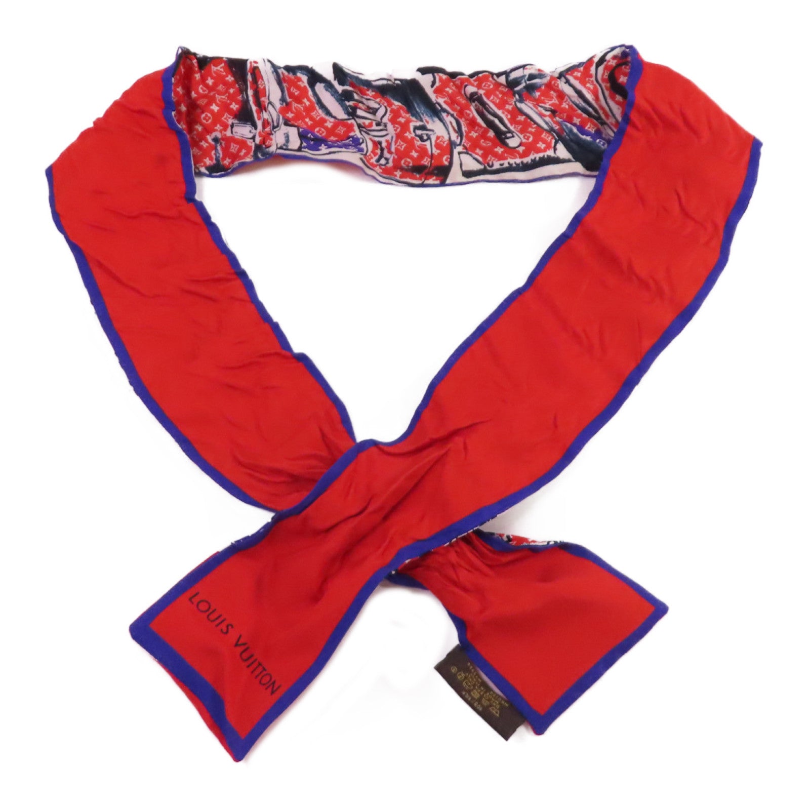 LOUIS VUITTON 絲質Band Trunks Monogram Scarf絲巾紅色/彩色