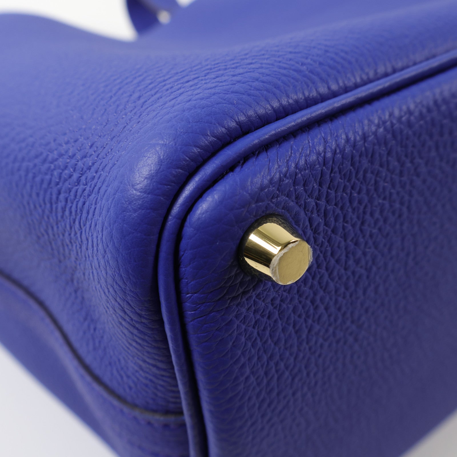 HERMES Clemence皮革Picotin PM金扣手挽袋Bleu Electrique