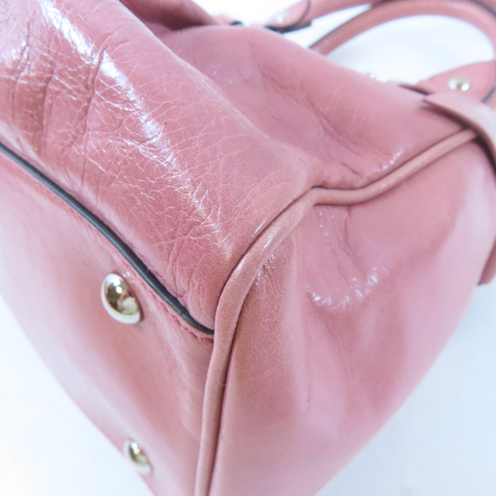 Miu Miu 牛皮皮革2 Way Shoulder銀扣手挽肩背兩用袋粉紅色