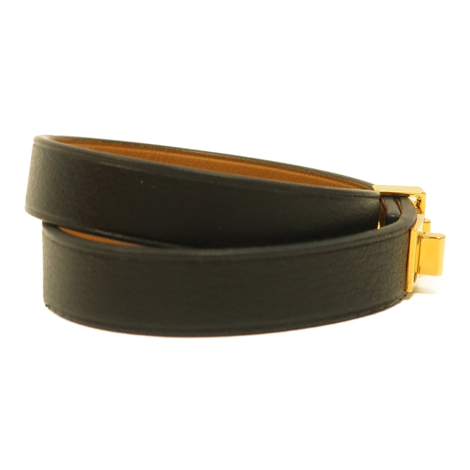 HERMES Evercolour皮革Mini Dog Bracelet金扣手鐲黑色