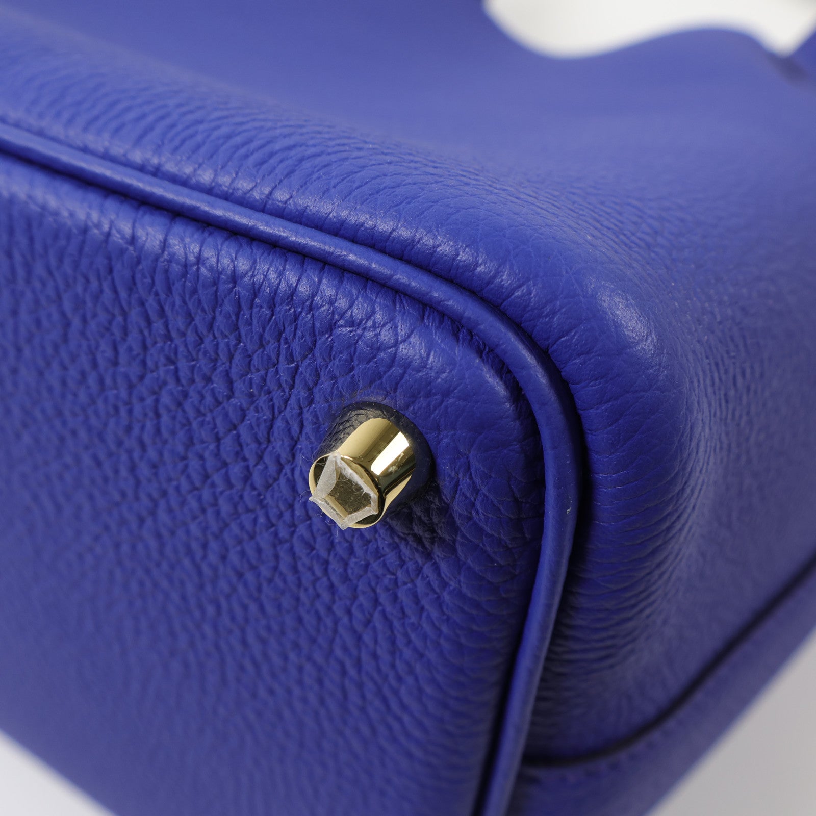 HERMES Clemence皮革Picotin PM金扣手挽袋Bleu Electrique