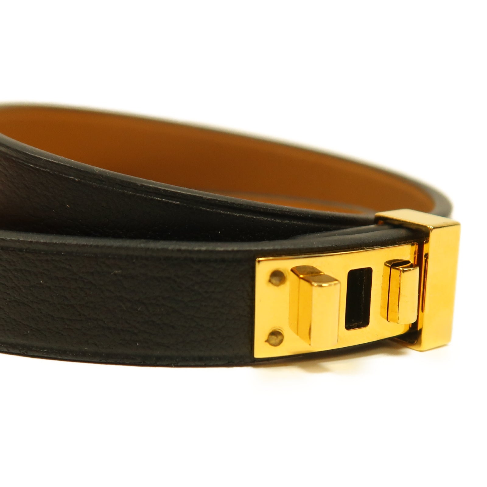 HERMES Evercolour皮革Mini Dog Bracelet金扣手鐲黑色